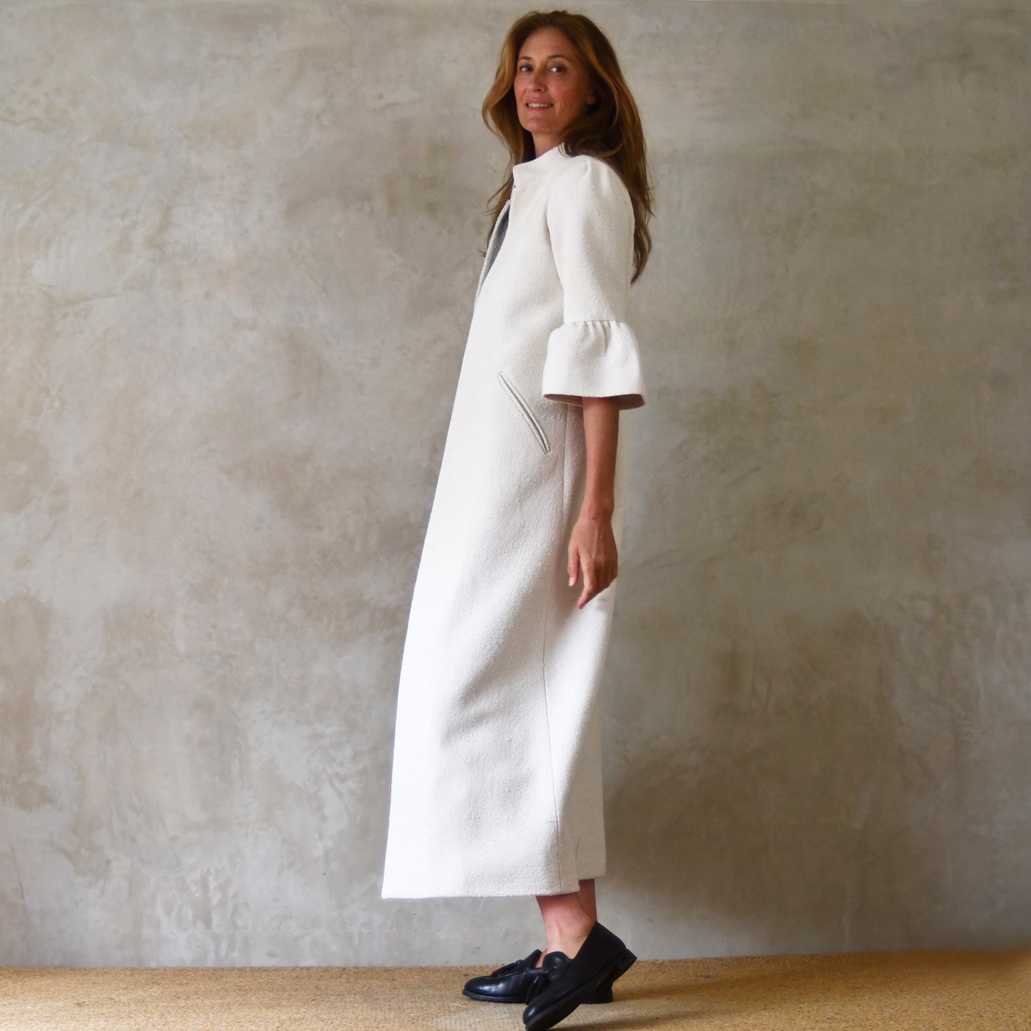 the delany coat in white silk boucle image 0