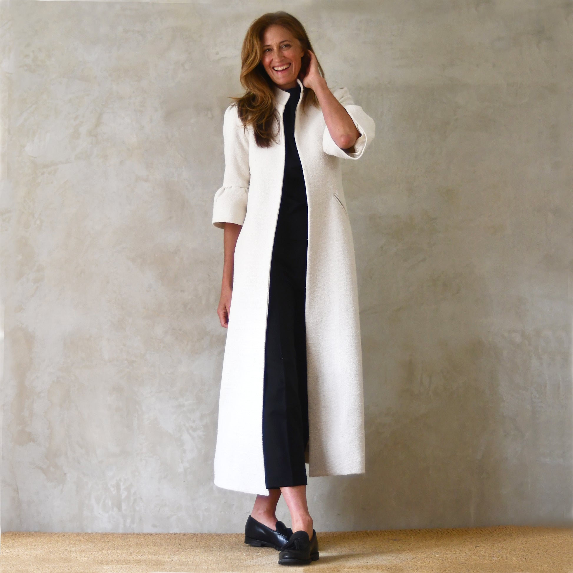 the delany coat in white silk boucle image 3