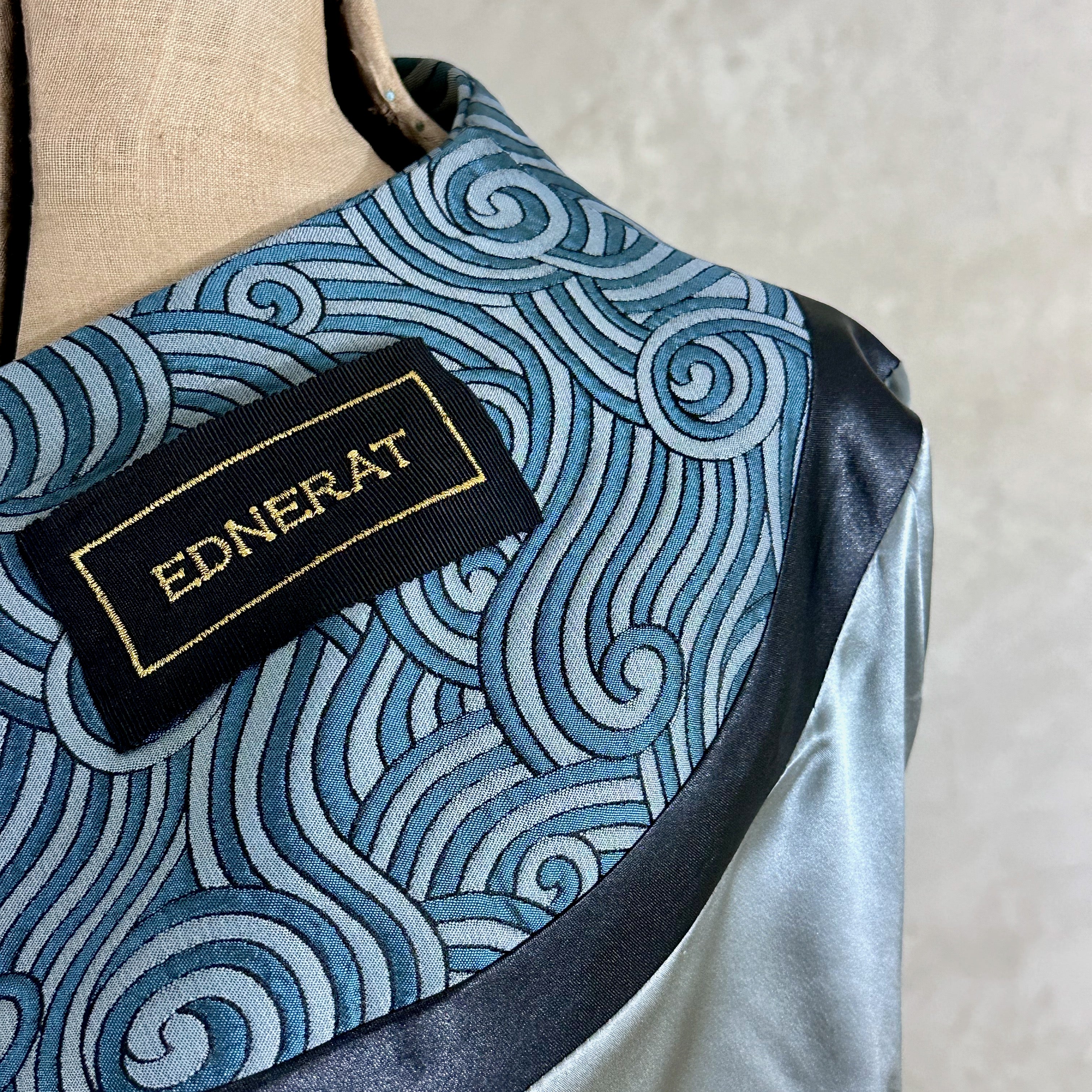 the frink coat in a teal swirl silk-mix brocade image 9