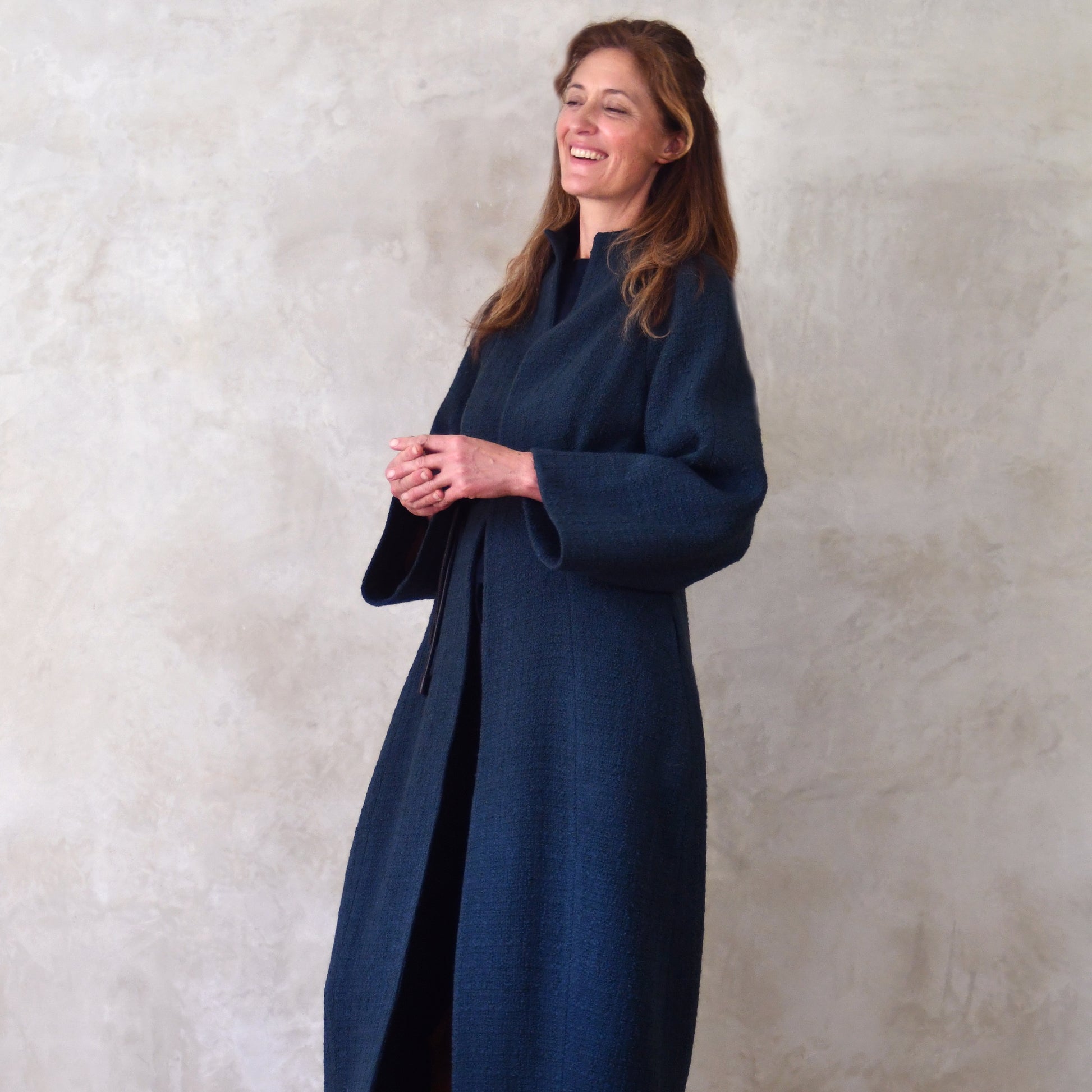 the long frink in bottle green wool boucle image 14