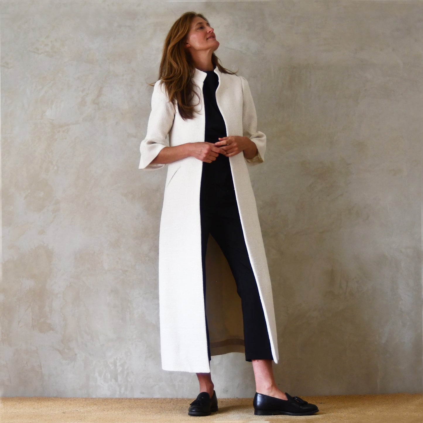 the delany coat in white silk boucle image 4
