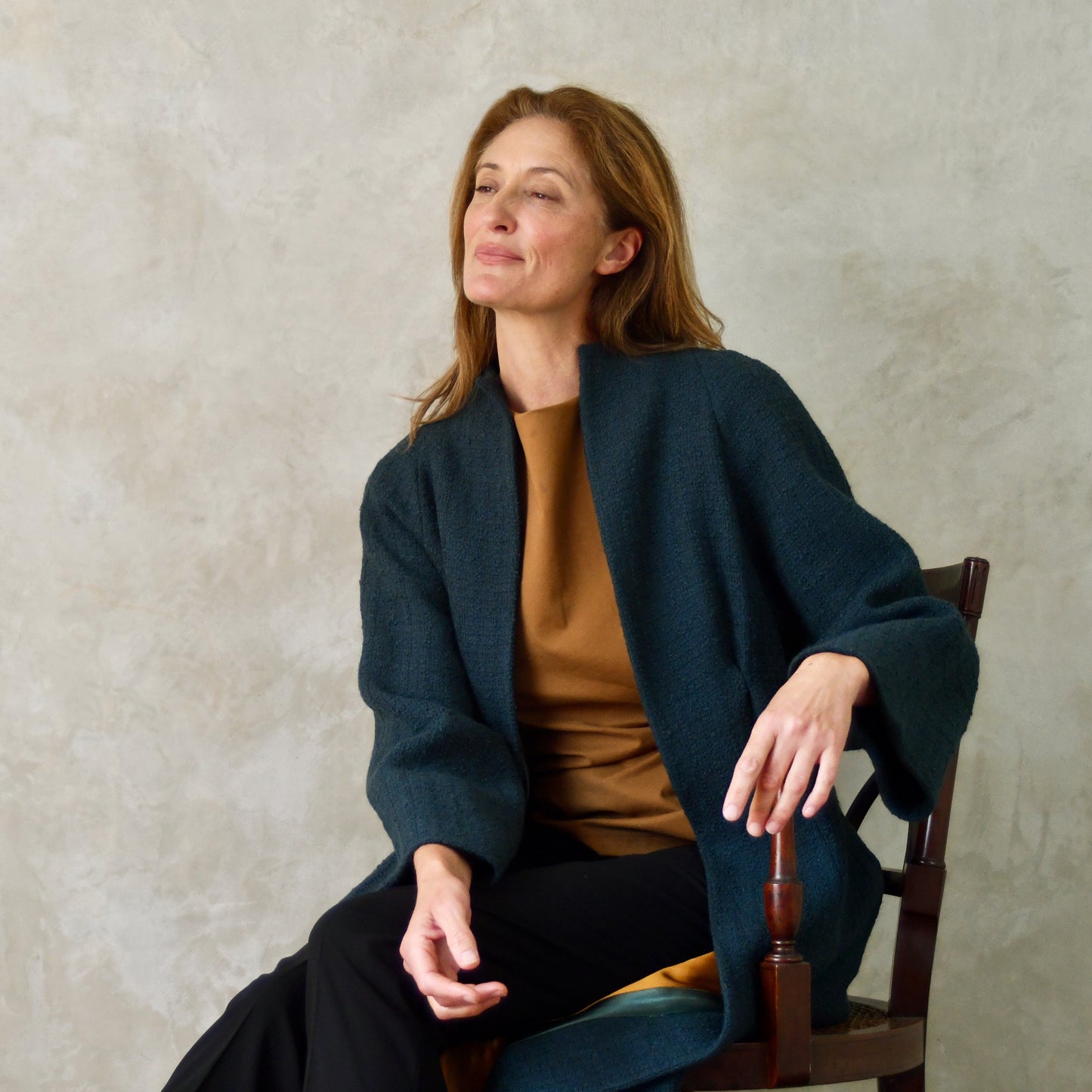 the long frink in bottle green wool boucle image 10