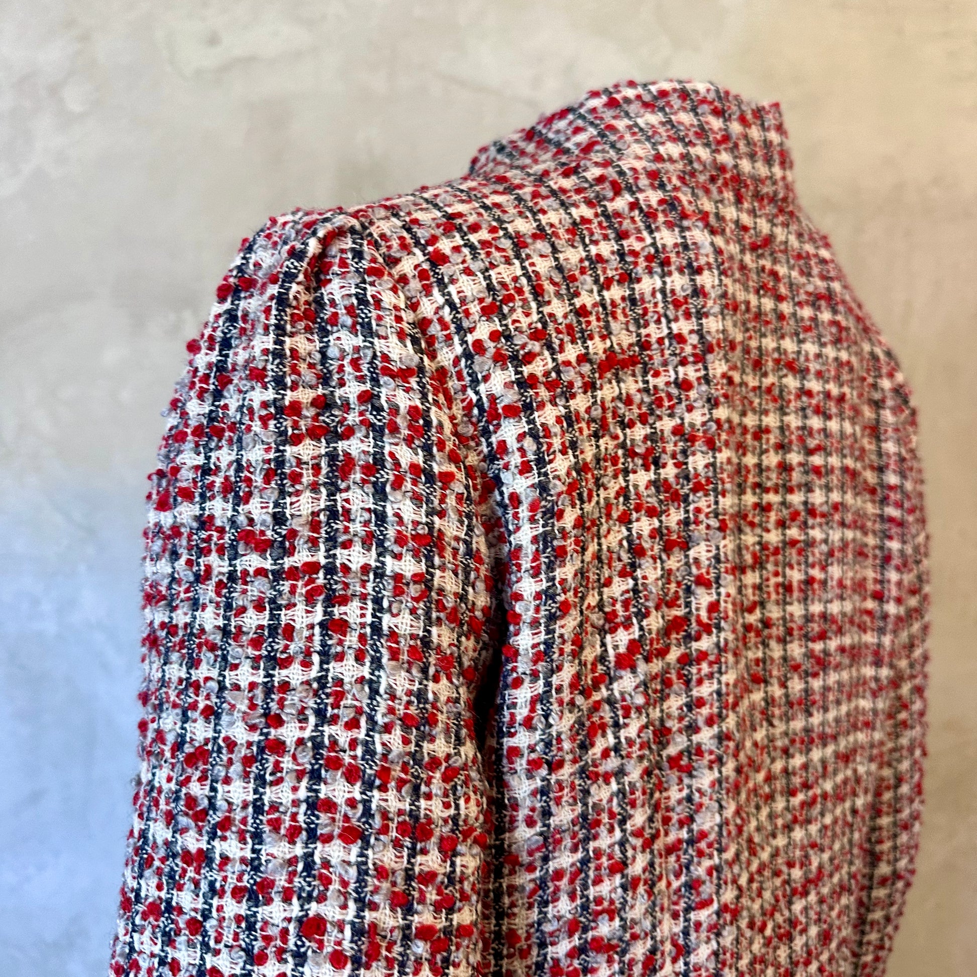 the bell coat in red, ecru and navy wool boucle image 9