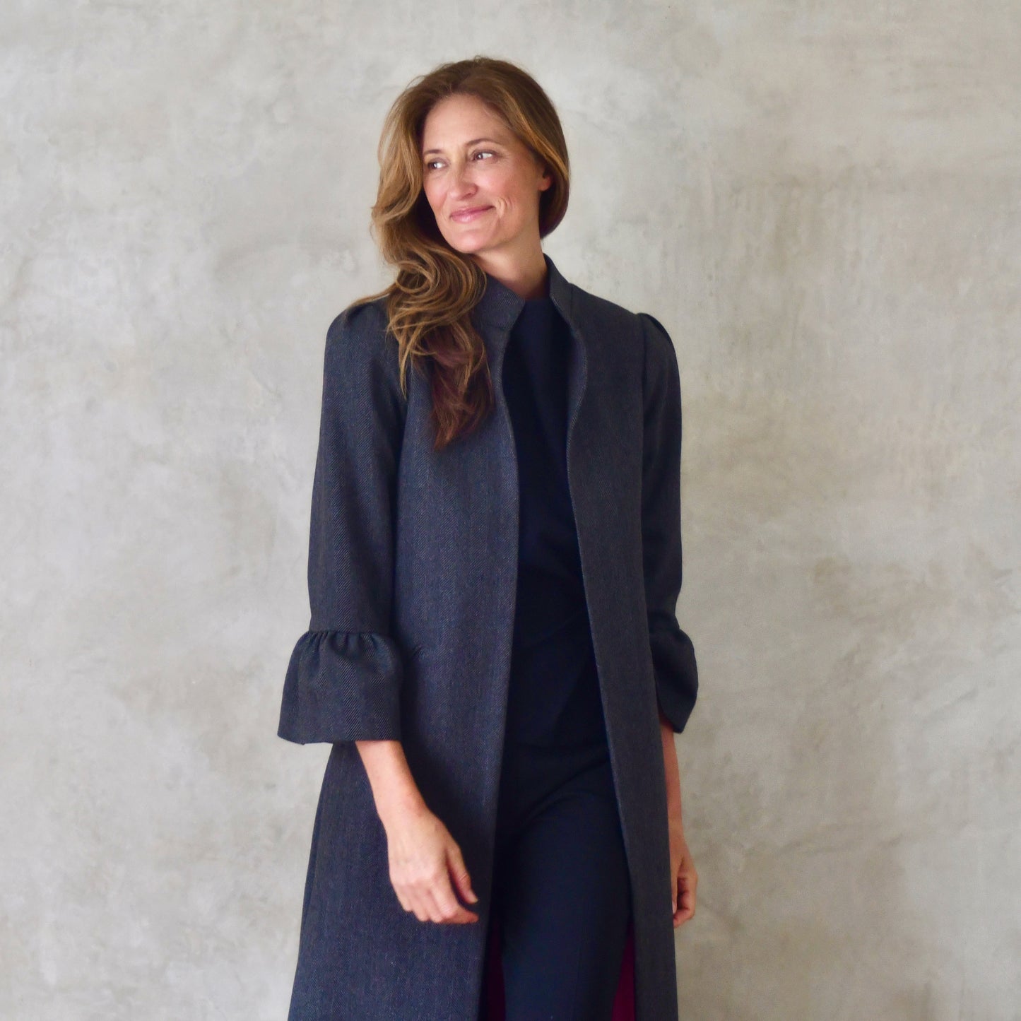 the delany coat in charcoal cashmere-lambswool herringbone flannel image 8