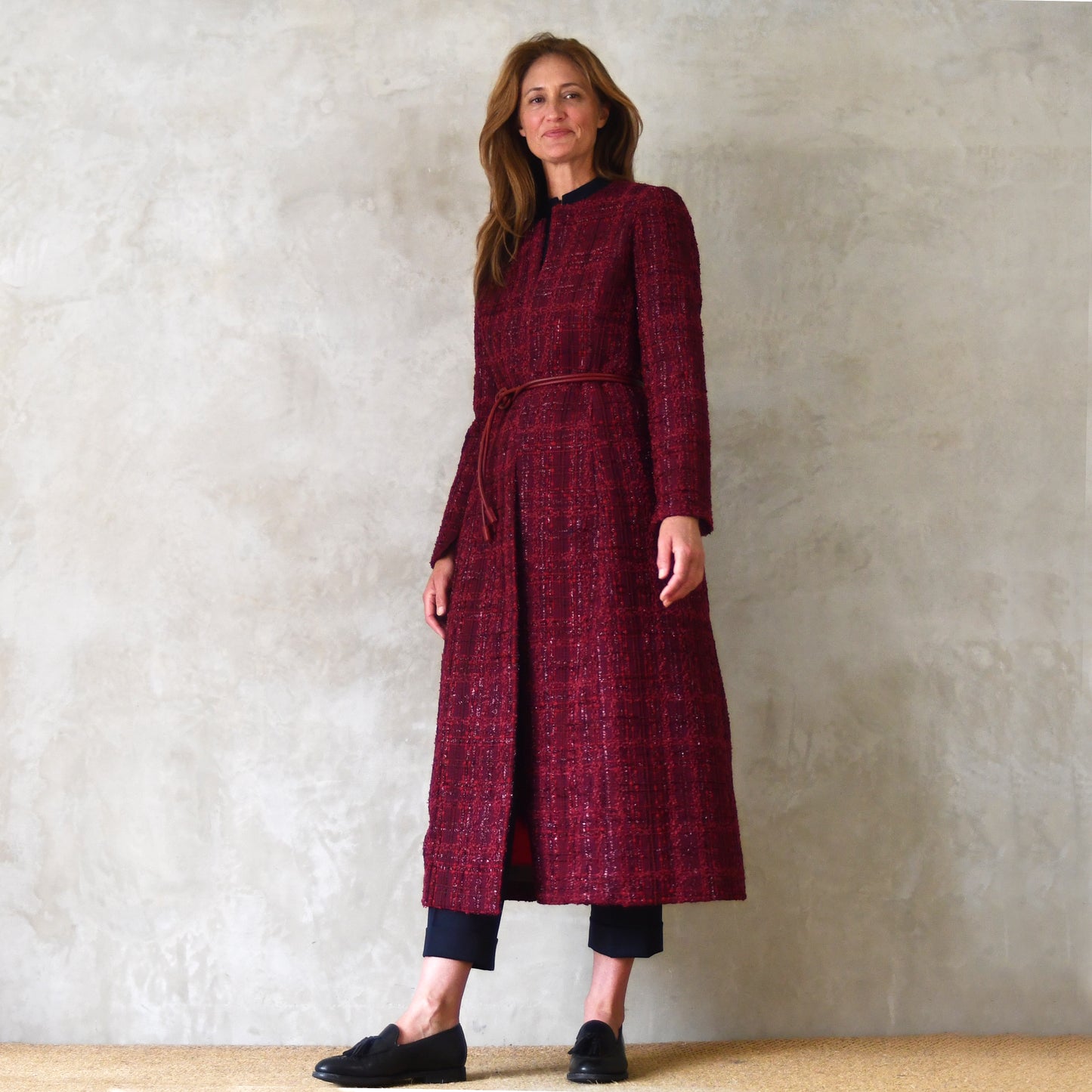 The Biffin in Rich Wine Coloured Metallic Boucle