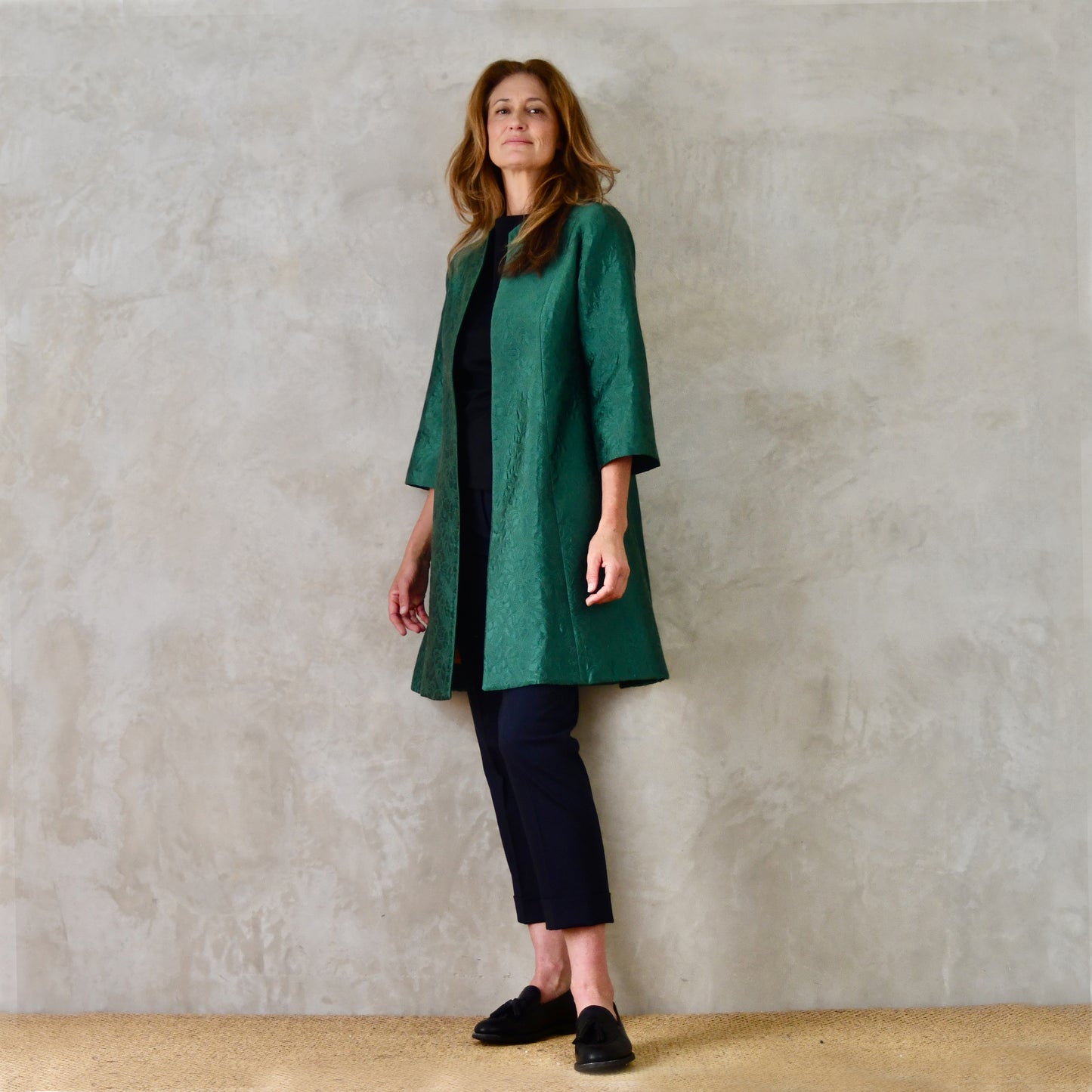 The Ganz Coat in Emerald Flower Brocade