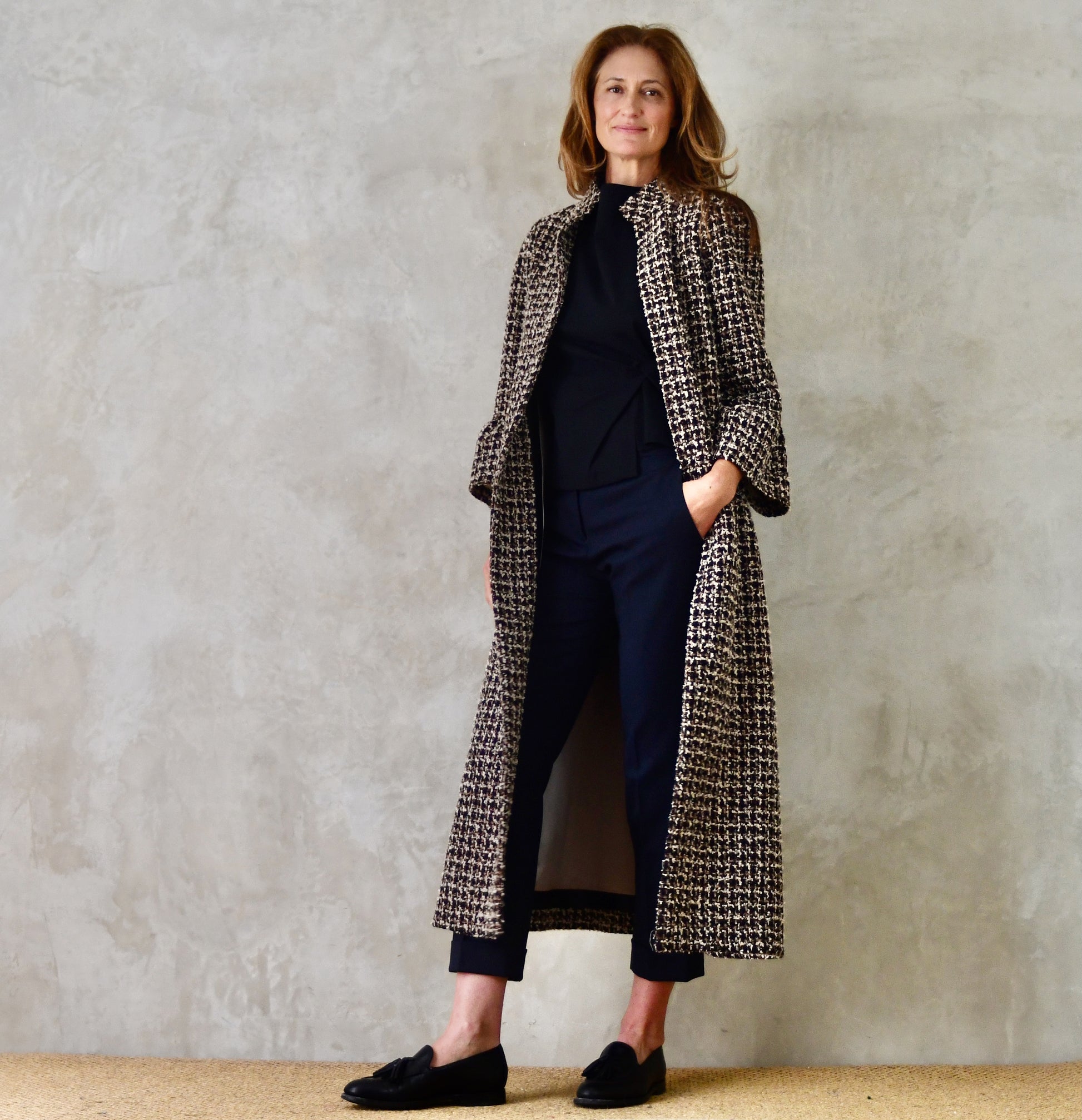 the delany coat in ivory, black, brown and copper bouclé image 3