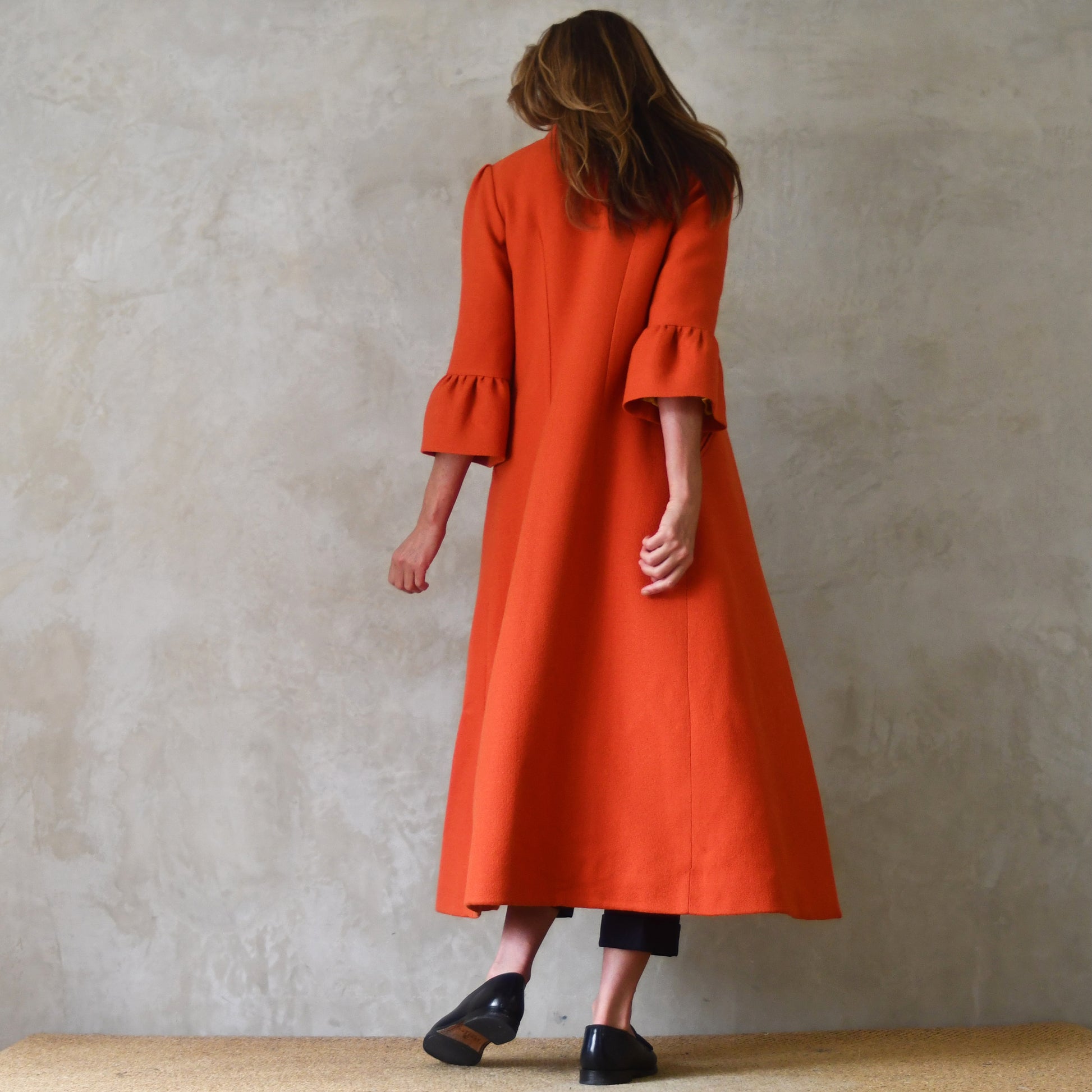the delany coat in burnt orange wool crepe image 10