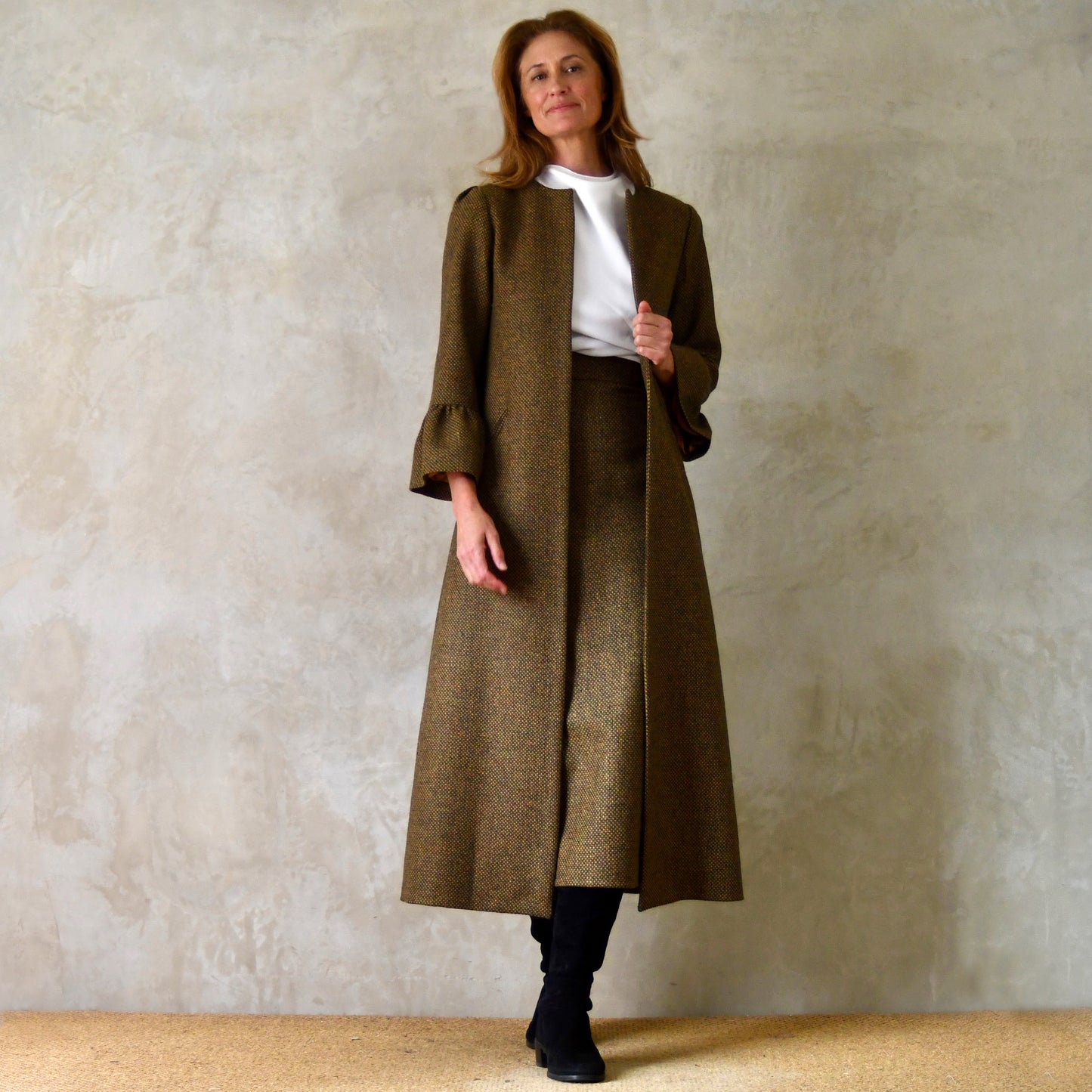 the delany coat in green-orange tiger eye tweed image 4