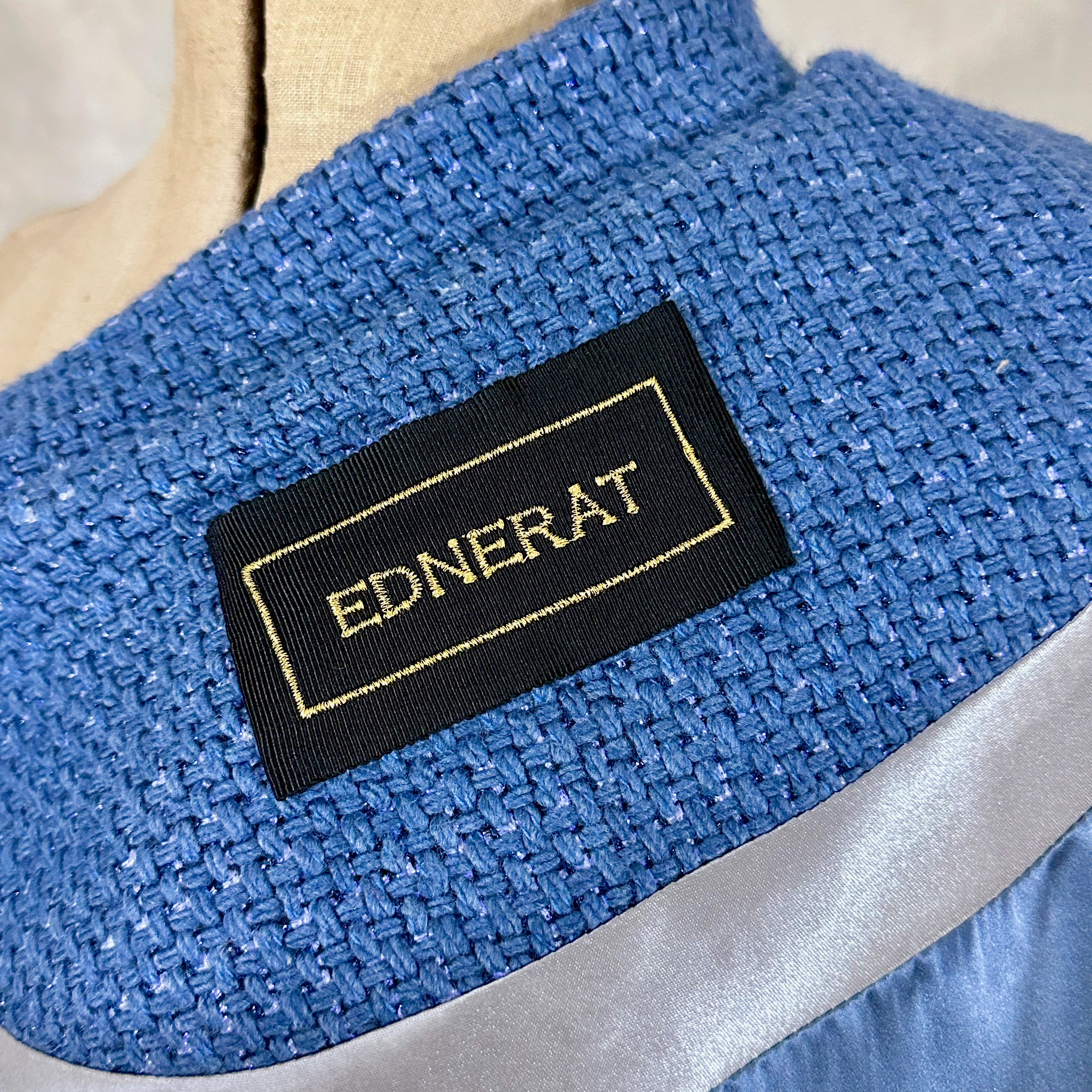 the nicholson coat in iridescent blue metallic bouclé image 8