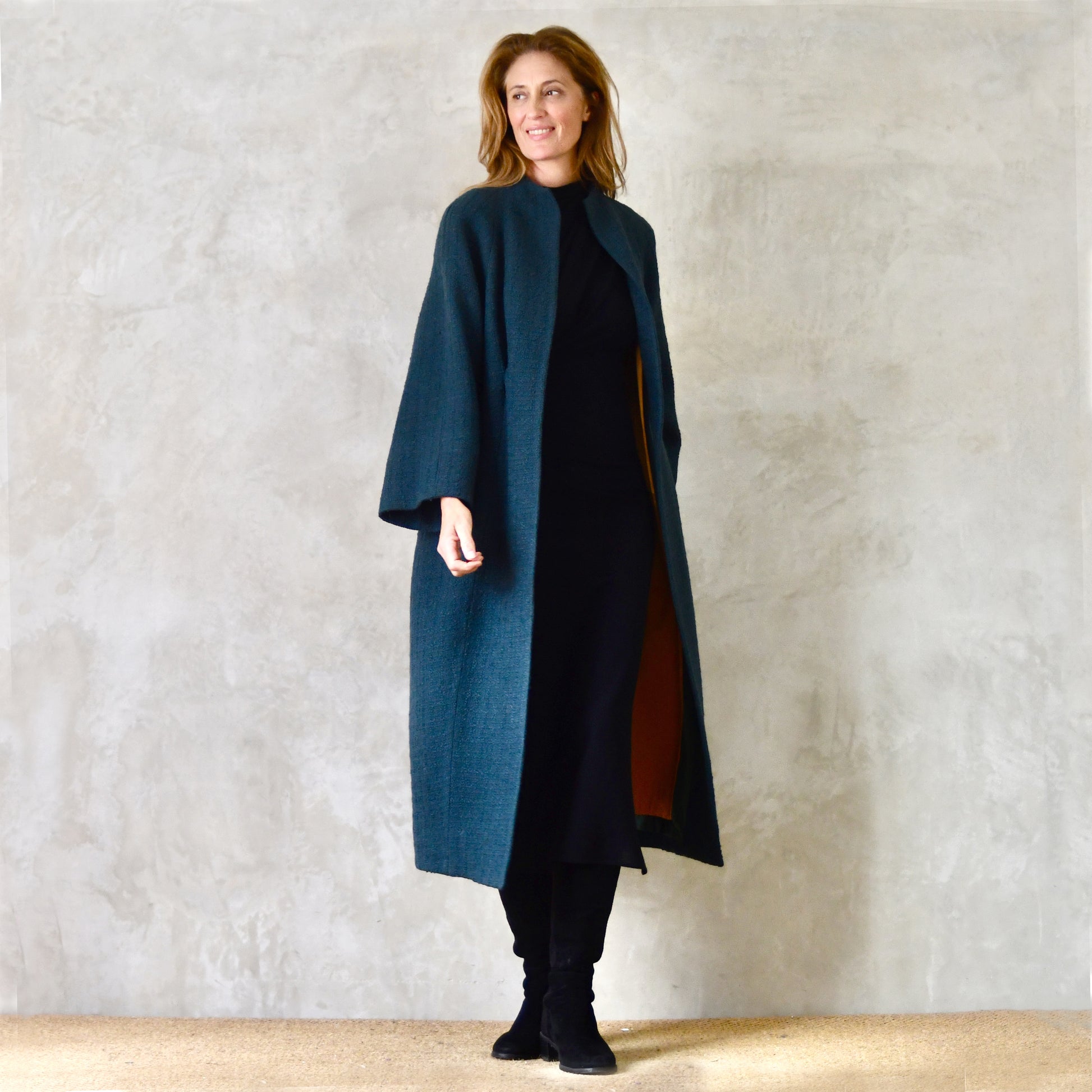 the long frink in bottle green wool boucle image 4