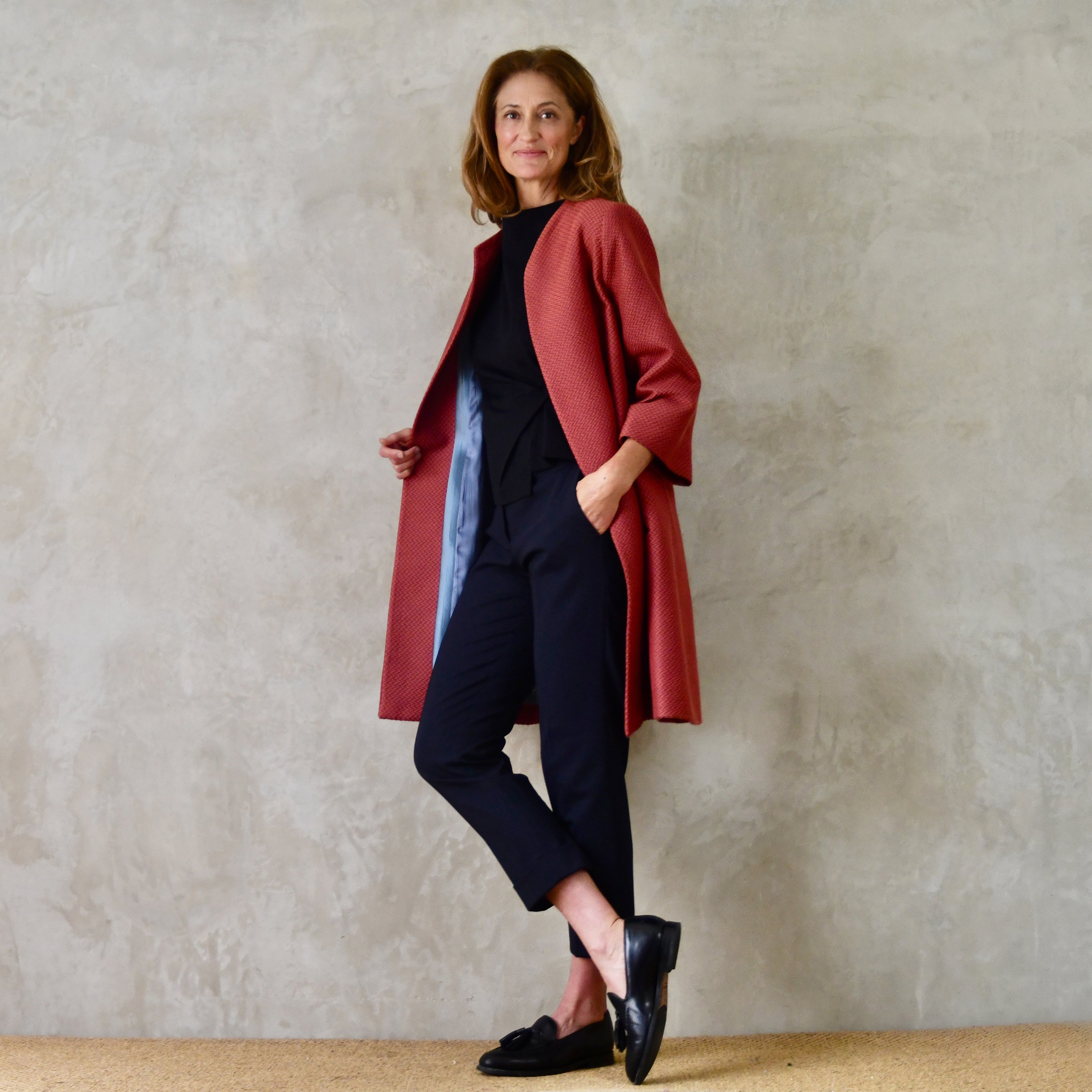 the ganz coat in rust corn-pattern brocade image 0