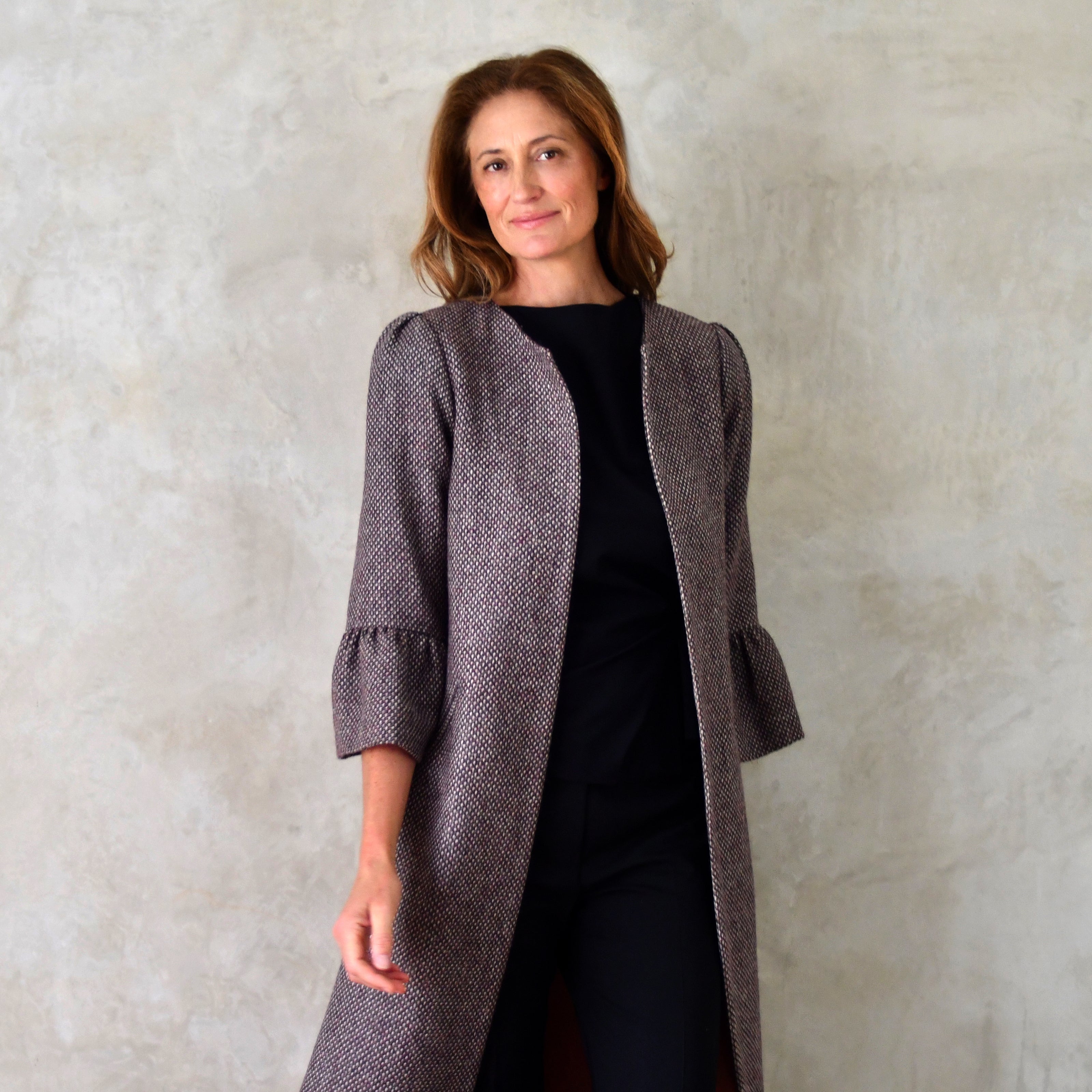 the delany coat in pink-grey tiger eye tweed image 0