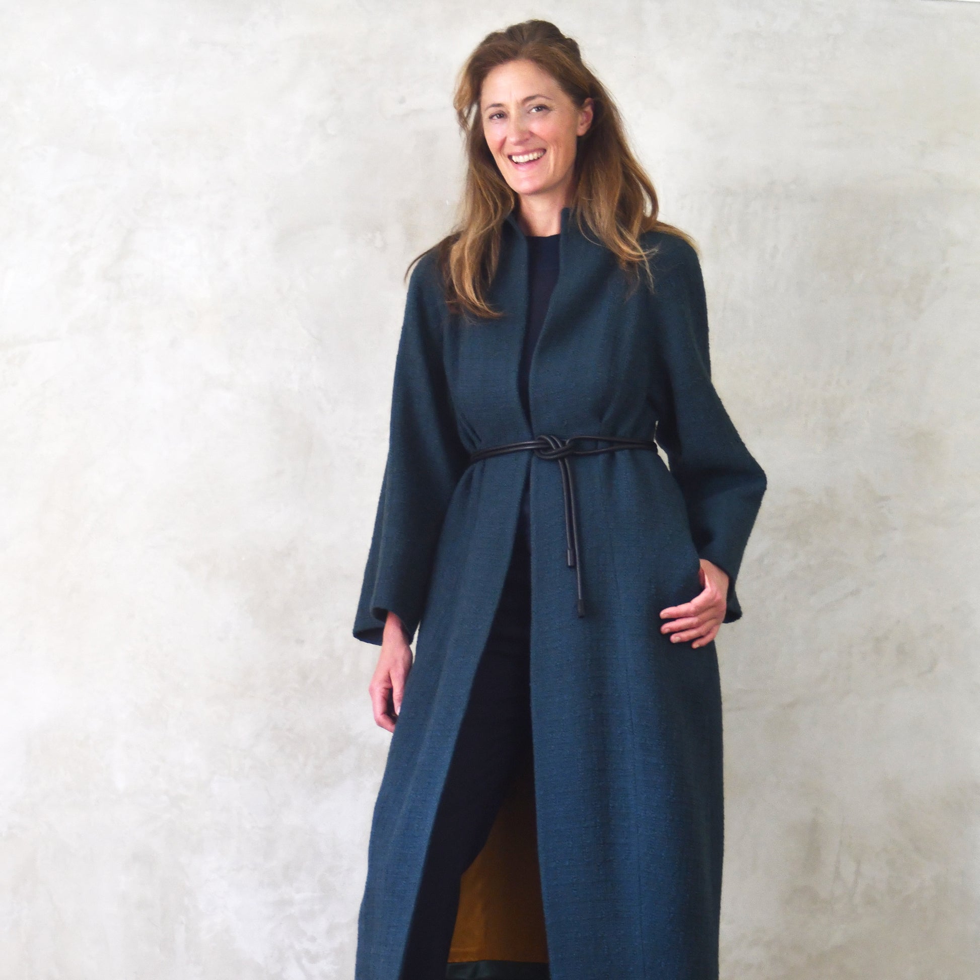 the long frink in bottle green wool boucle image 0