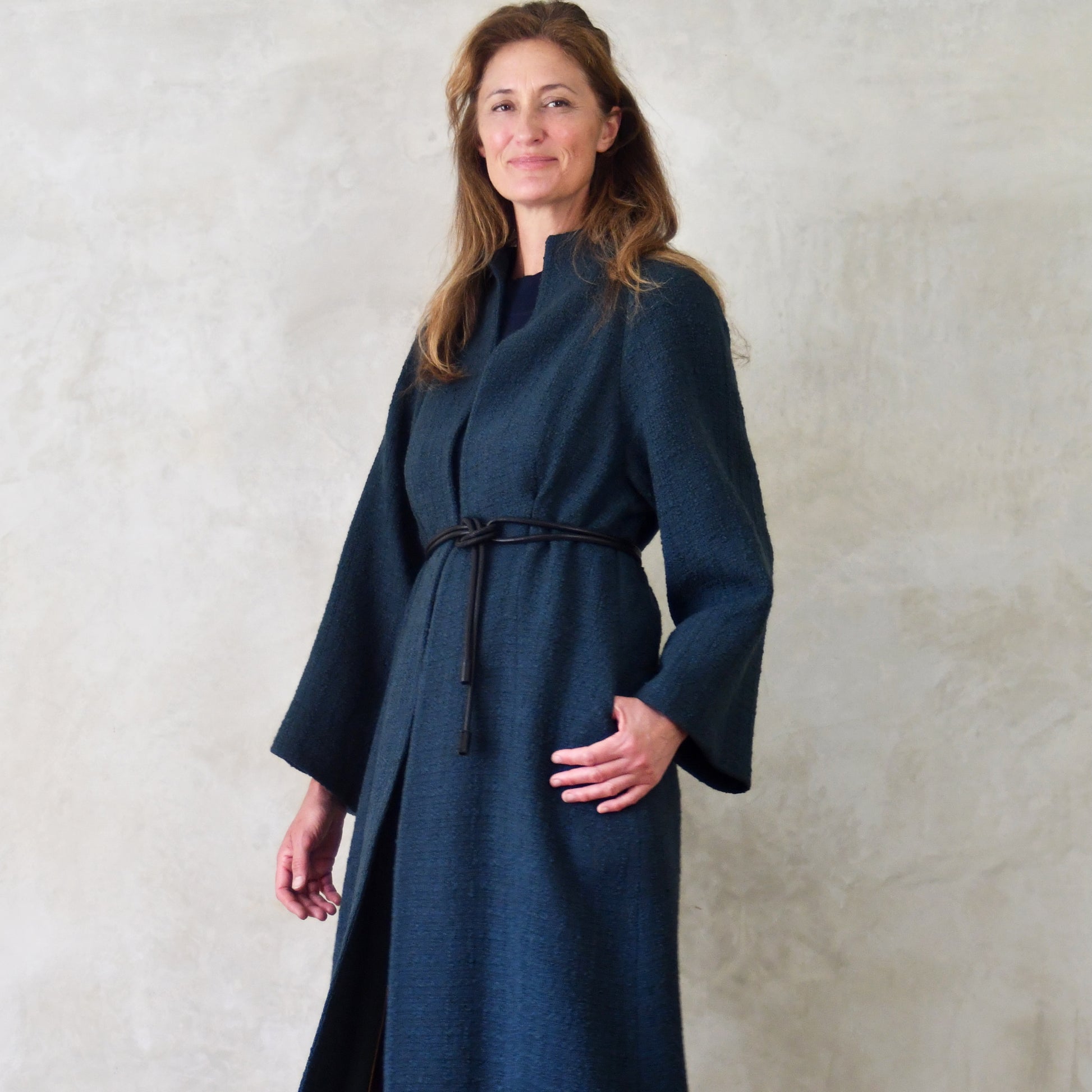 the long frink in bottle green wool boucle image 1