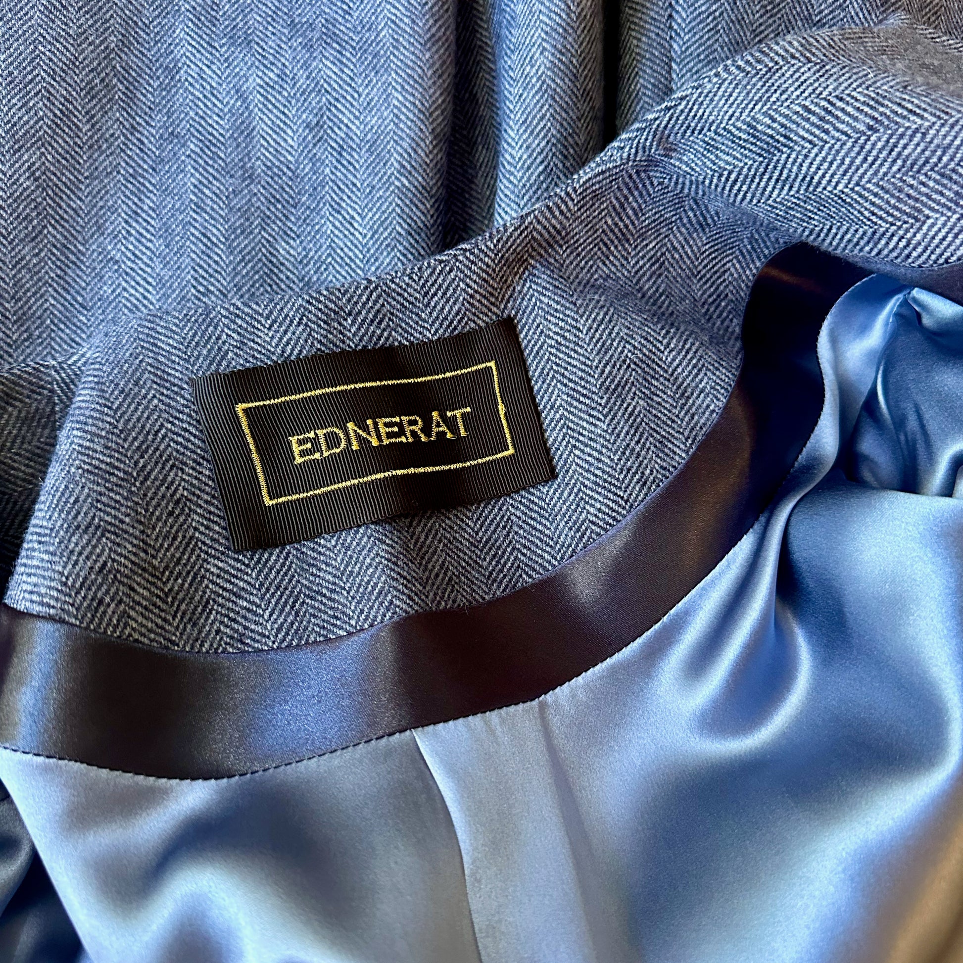 the garnett coat in blue herringbone lambswool tweed image 9