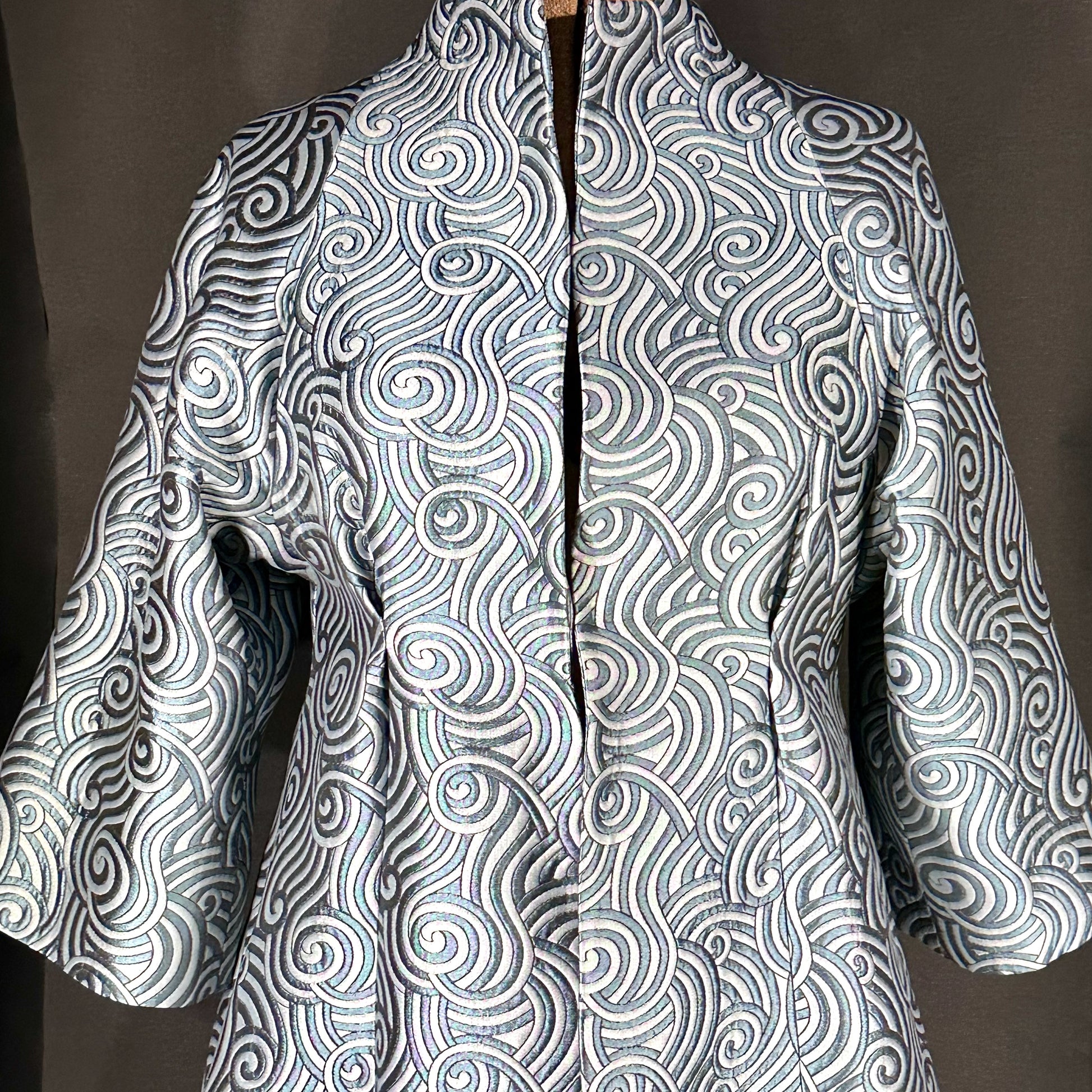 the frink coat in a teal swirl silk-mix brocade image 7