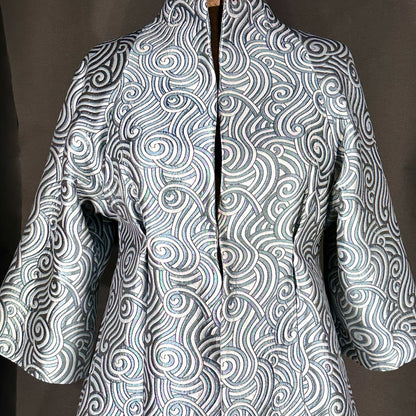 the frink coat in a teal swirl silk-mix brocade image 7