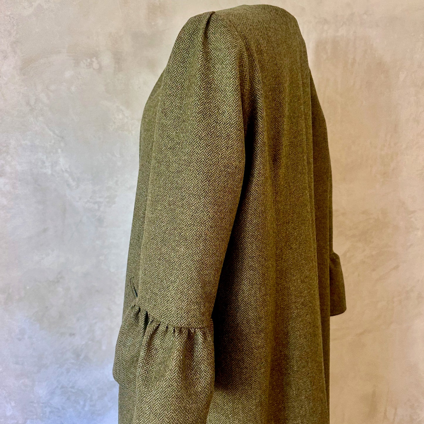 the brett coat in deep sage green lambswool herringbone tweed image 2