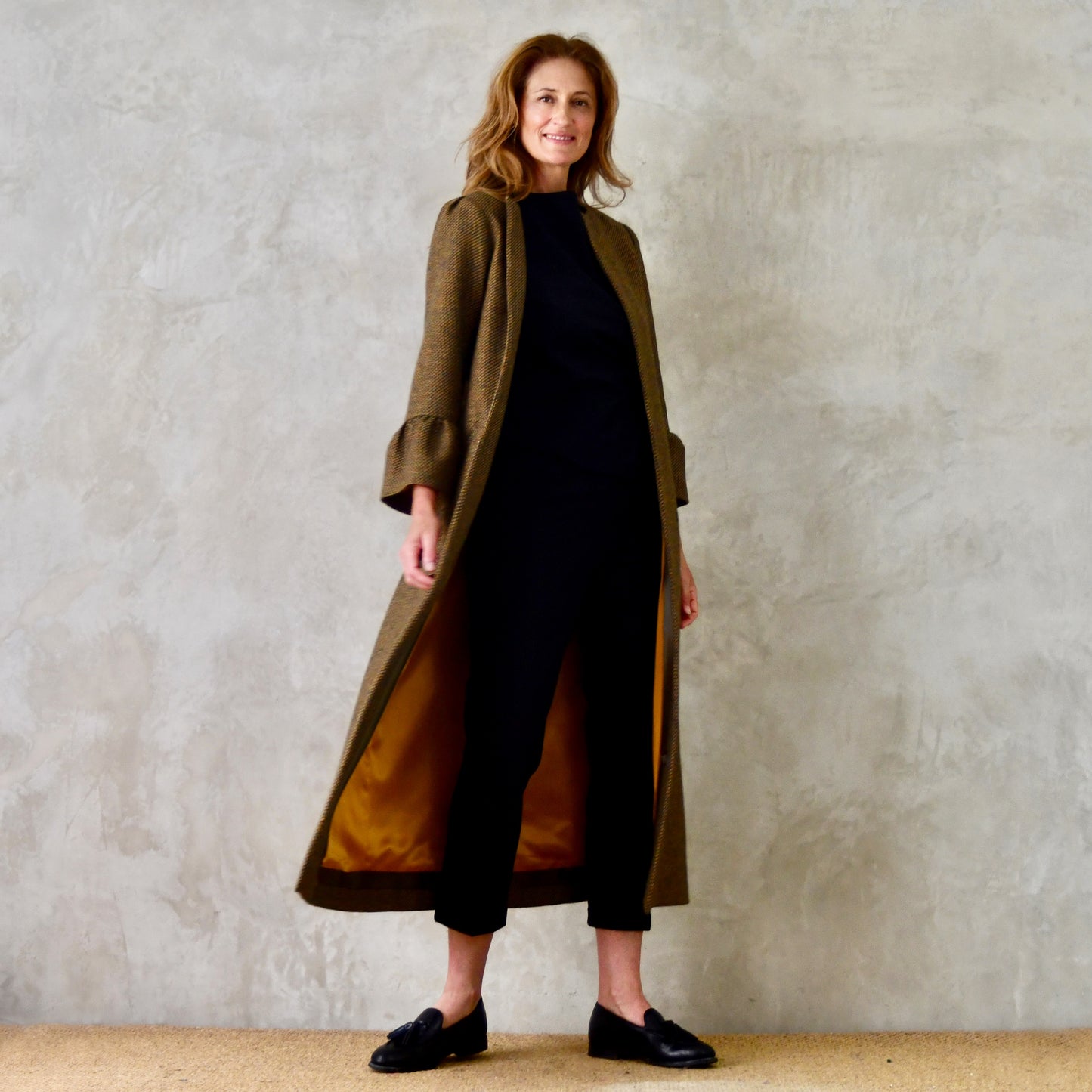 the delany coat in green-orange tiger eye tweed image 10