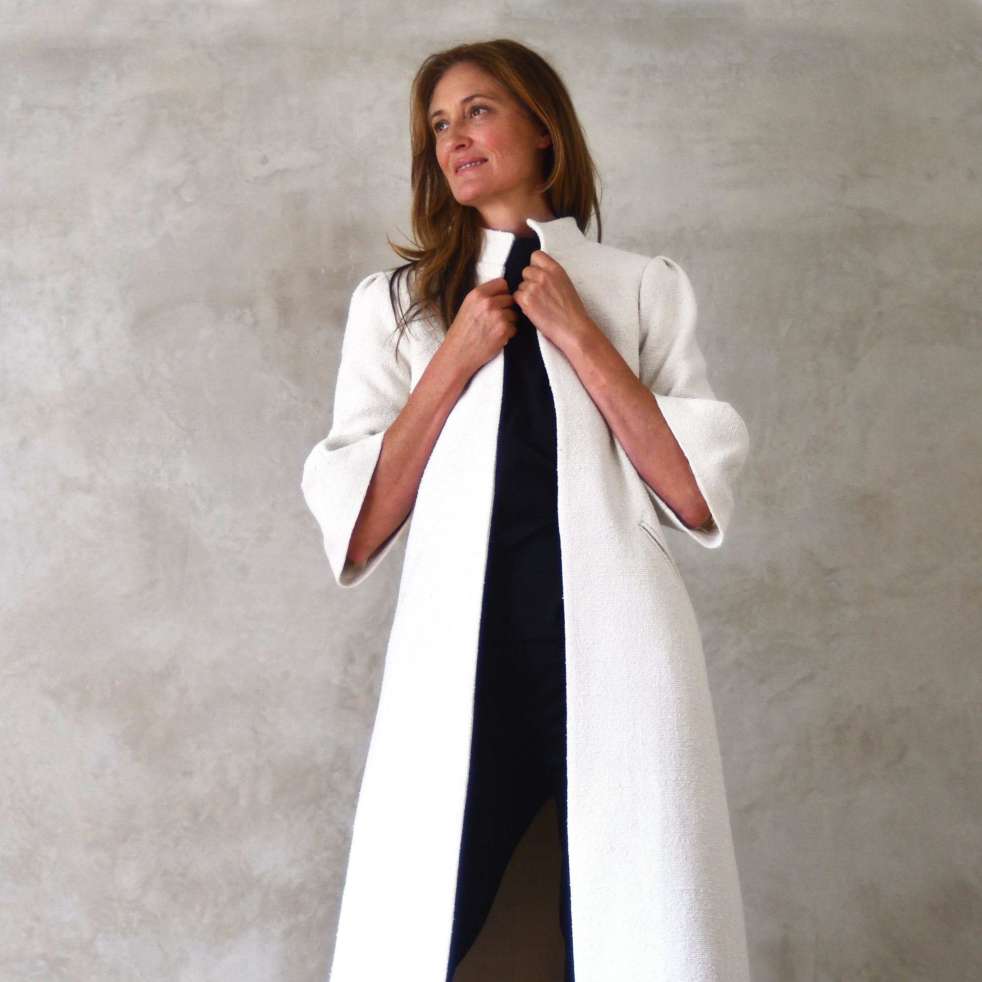 the delany coat in white silk boucle image 1