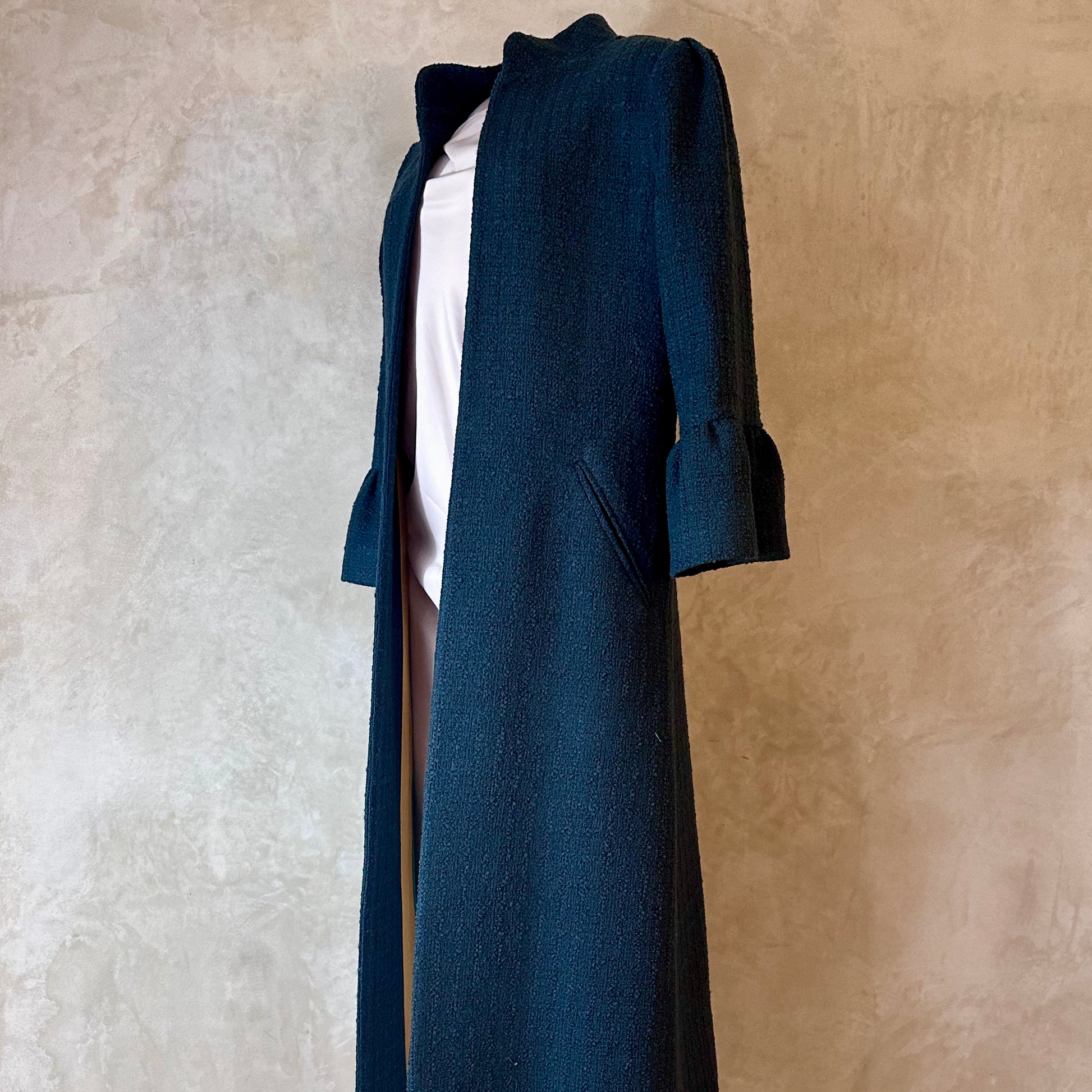 the delany coat in bottle green wool boucle image 6