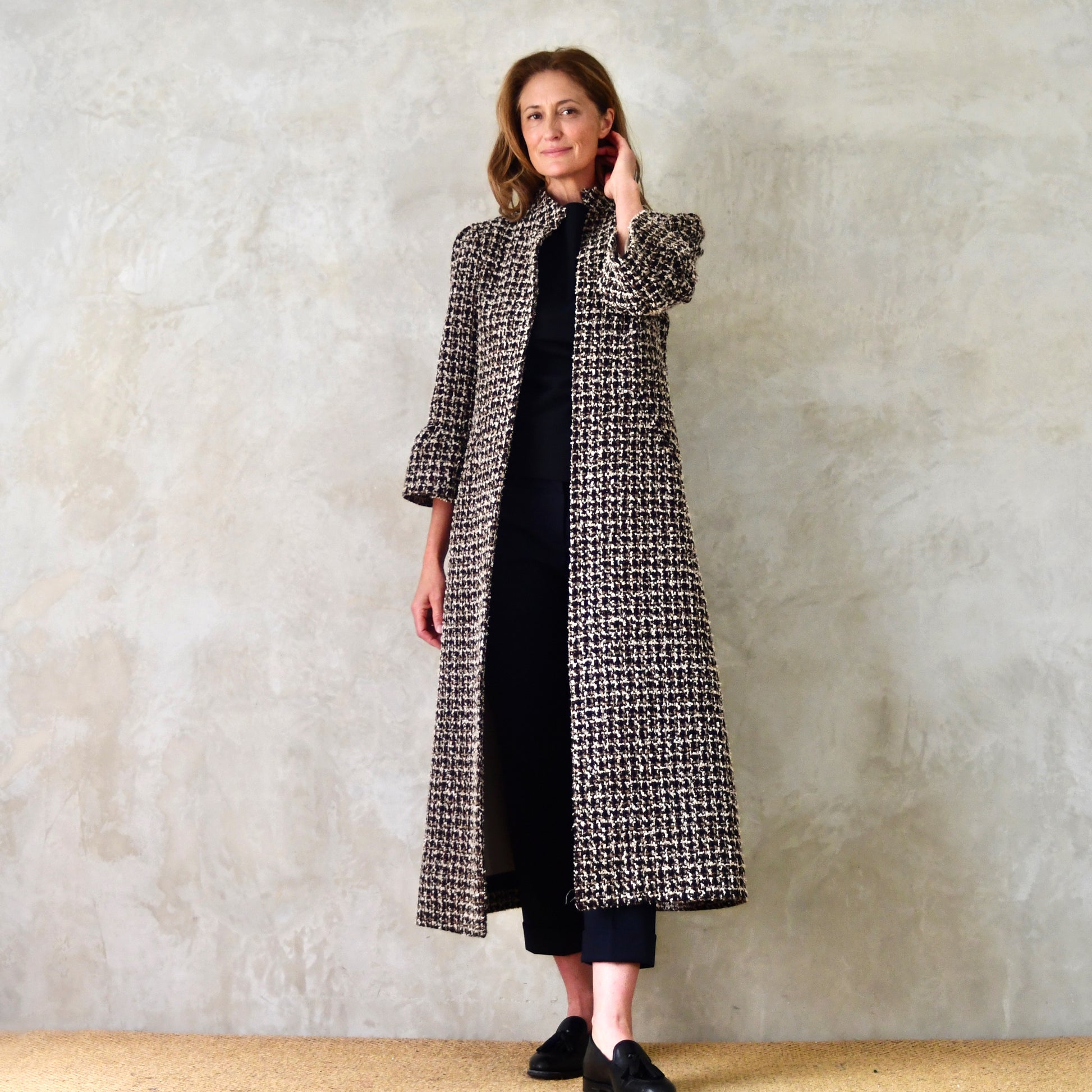 the delany coat in ivory, black, brown and copper bouclé image 5