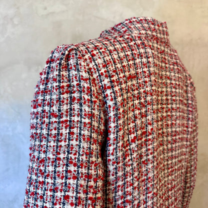 the bell coat in red, ecru and navy wool boucle image 10