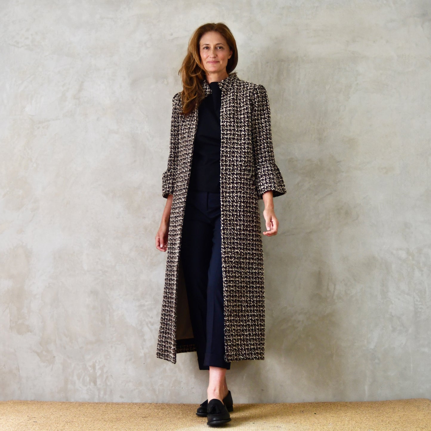 the delany coat in ivory, black, brown and copper bouclé image 9