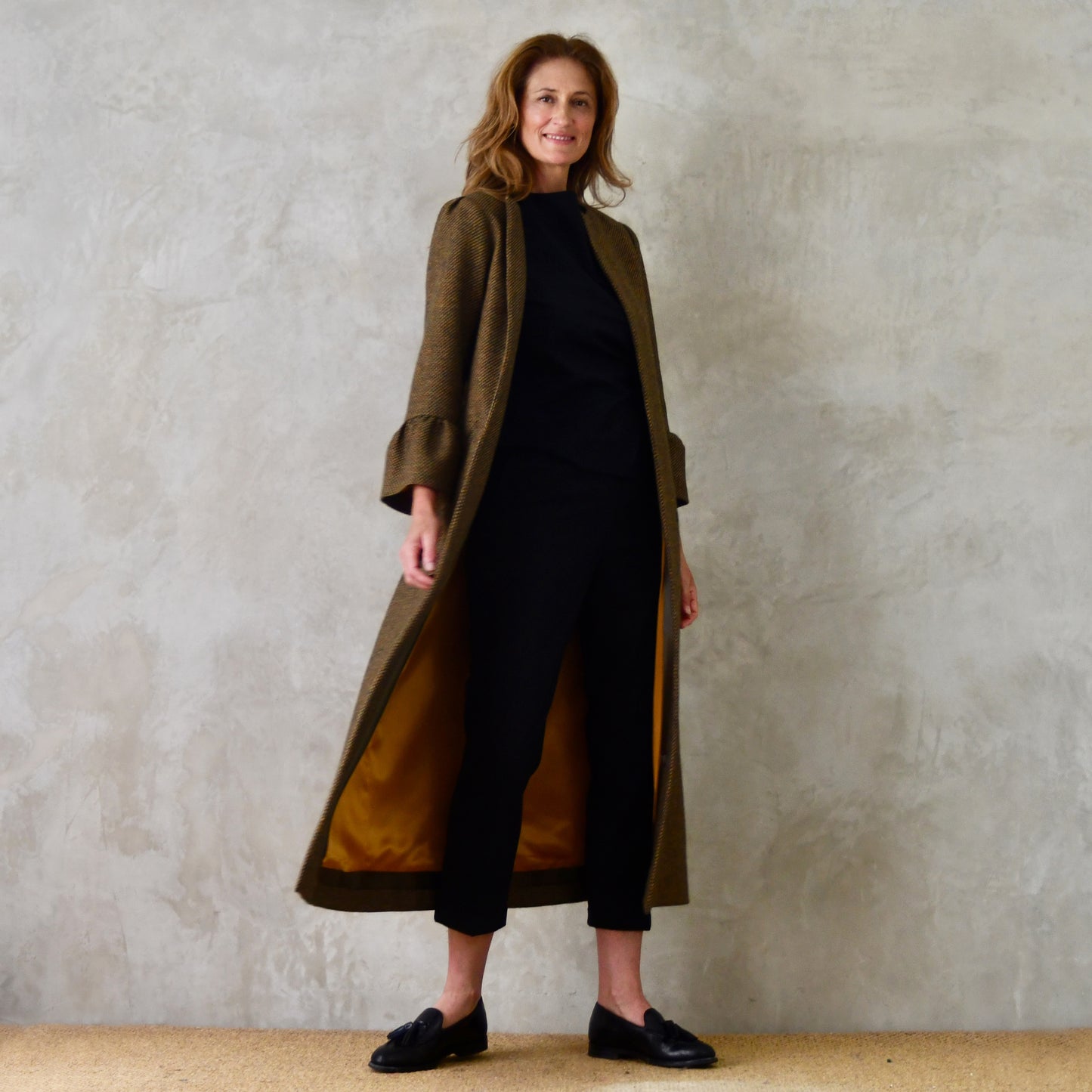 the delany coat in green-orange tiger eye tweed image 6