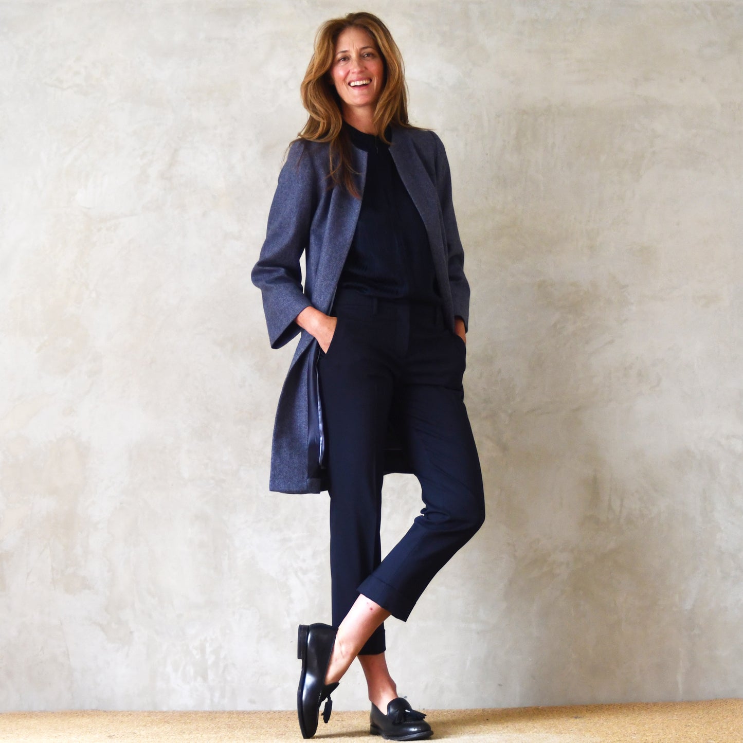 the garnett coat in blue herringbone lambswool tweed image 0