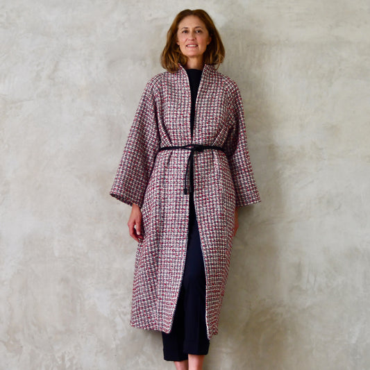 the long frink in red, ecru and navy wool boucle image 0