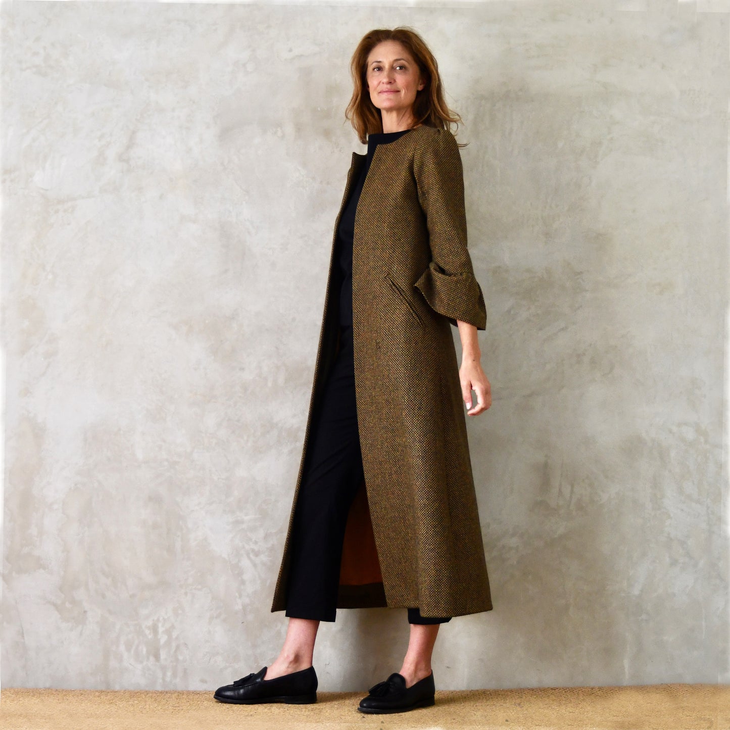 the delany coat in green-orange tiger eye tweed image 7