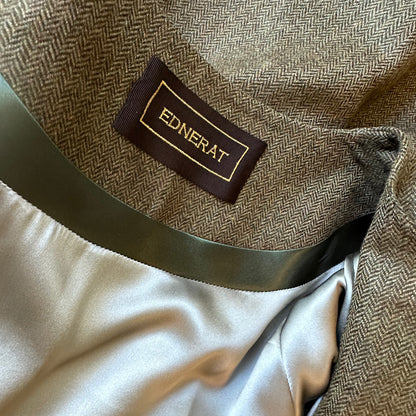 the brett coat in deep sage green lambswool herringbone tweed image 9