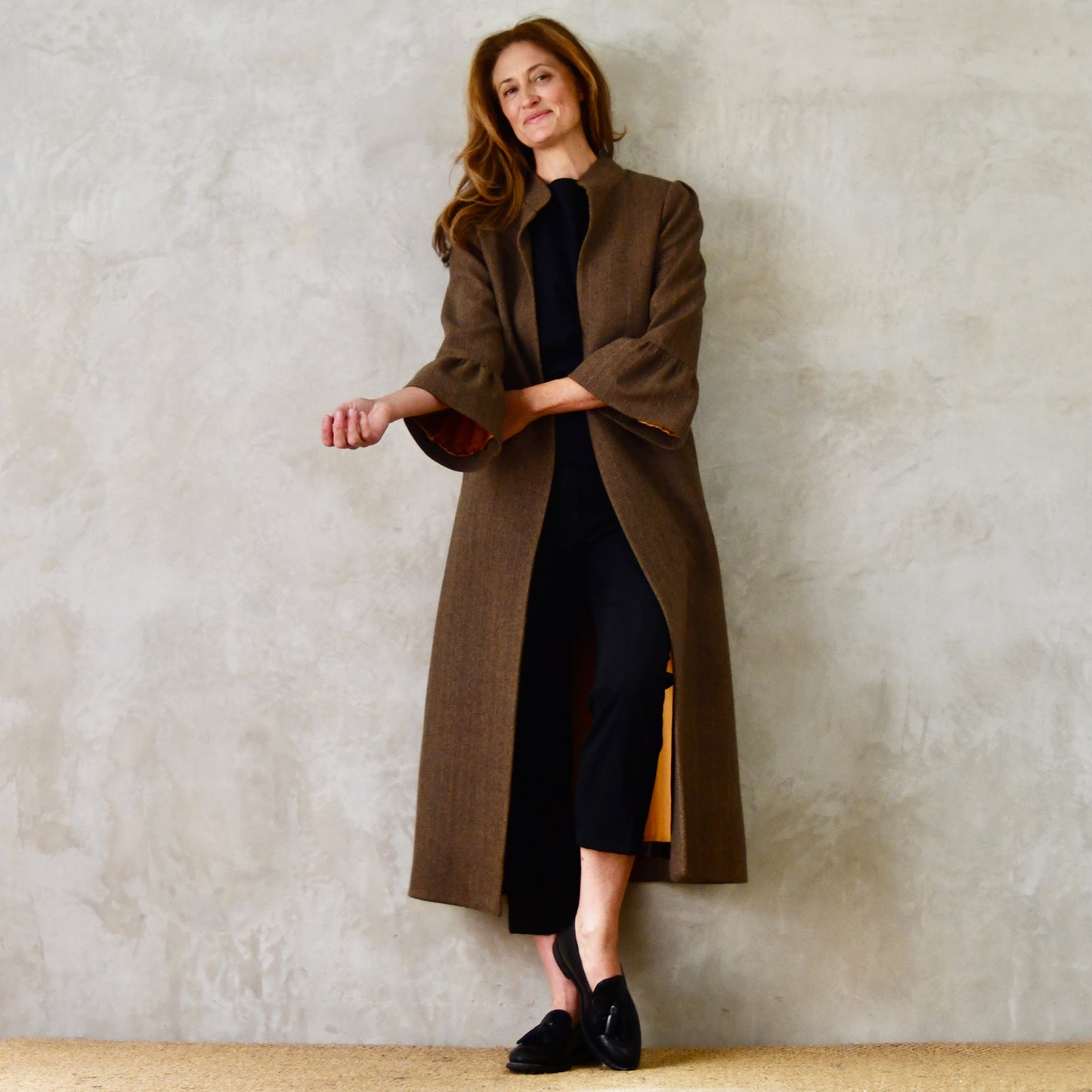 the delany coat in brown cashmere-lambswool herringbone flannel image 10