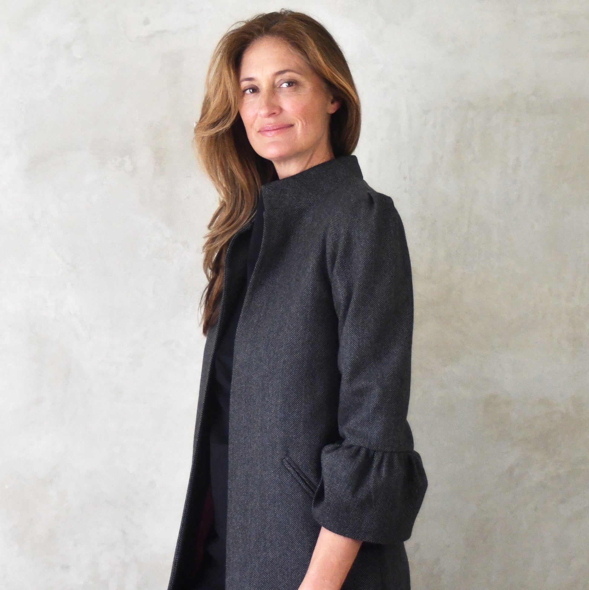 the delany coat in charcoal cashmere-lambswool herringbone flannel image 1