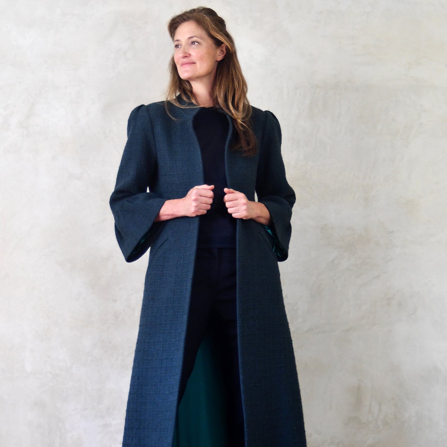 the delany coat in bottle green wool boucle image 0