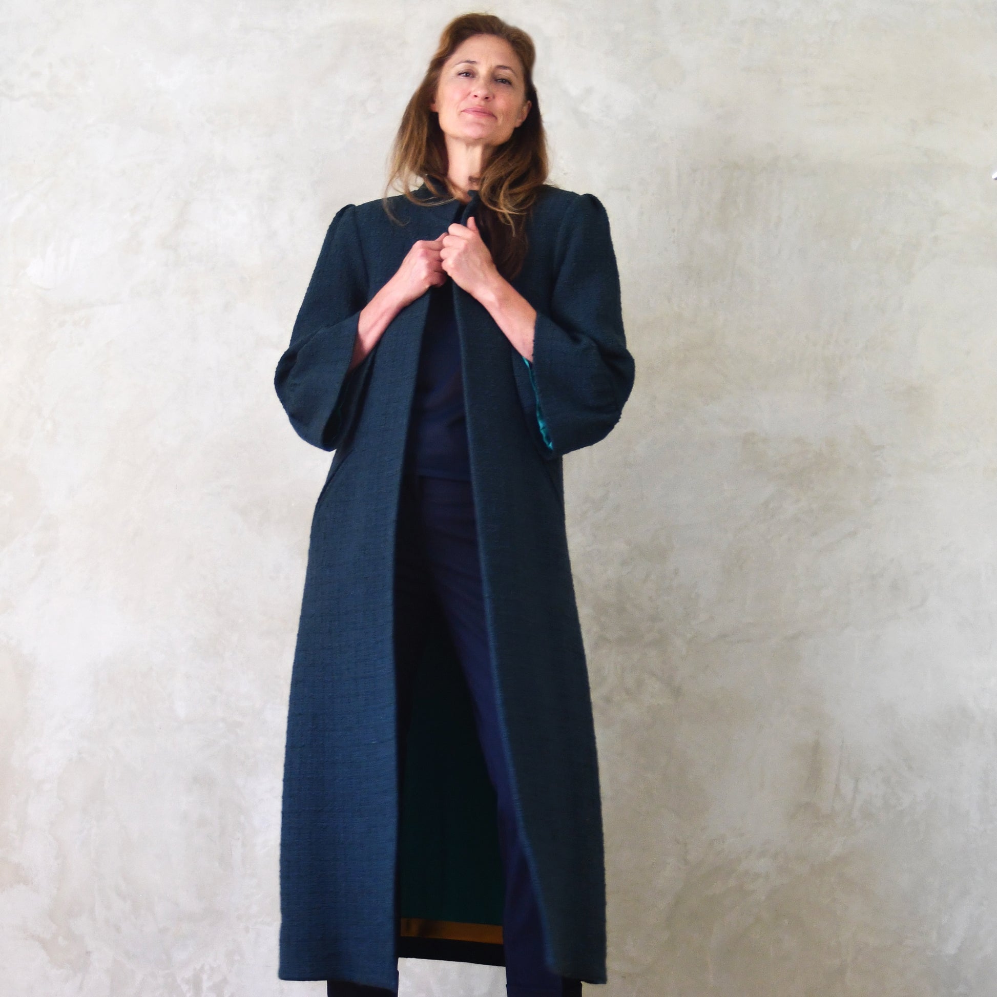 the delany coat in bottle green wool boucle image 2