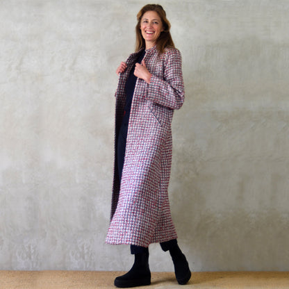 the bell coat in red, ecru and navy wool boucle image 7