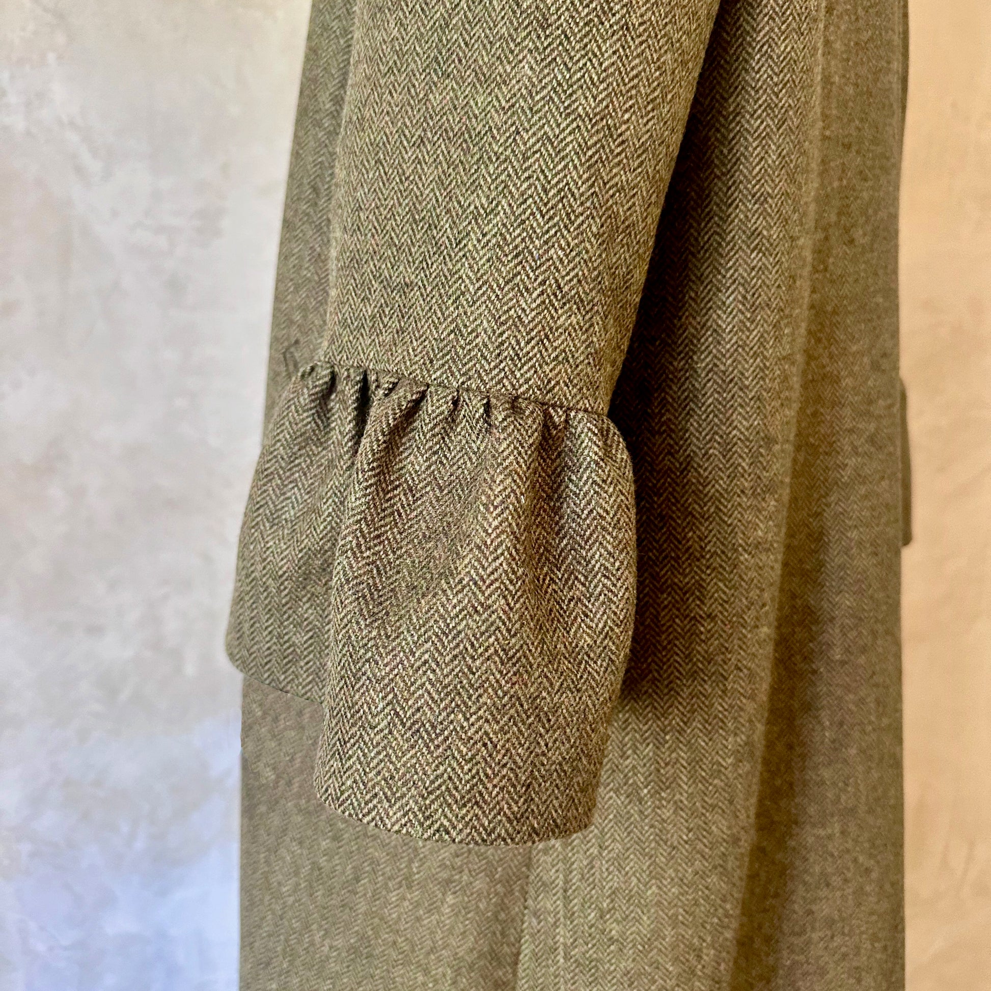 the brett coat in deep sage green lambswool herringbone tweed image 6