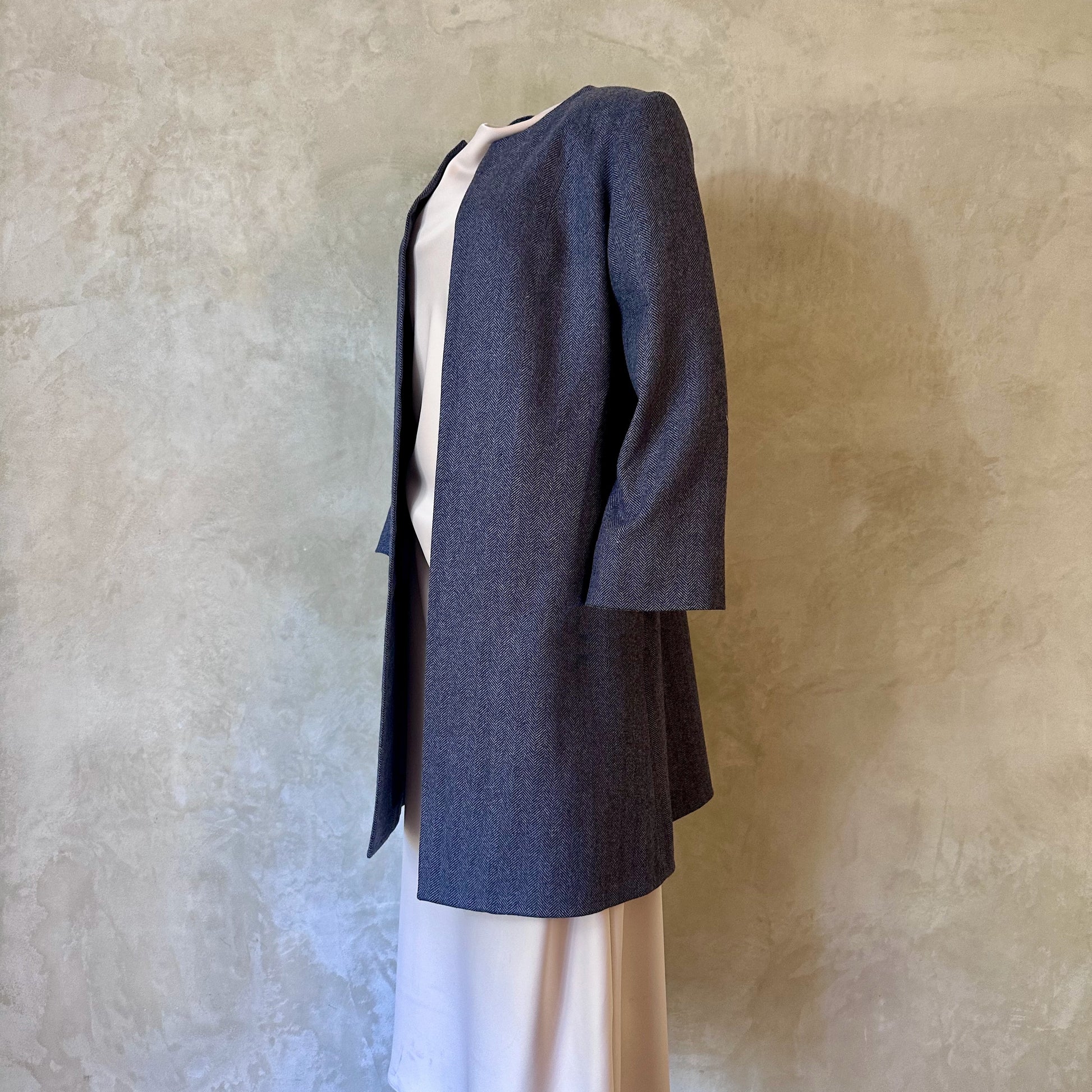 the garnett coat in blue herringbone lambswool tweed image 8