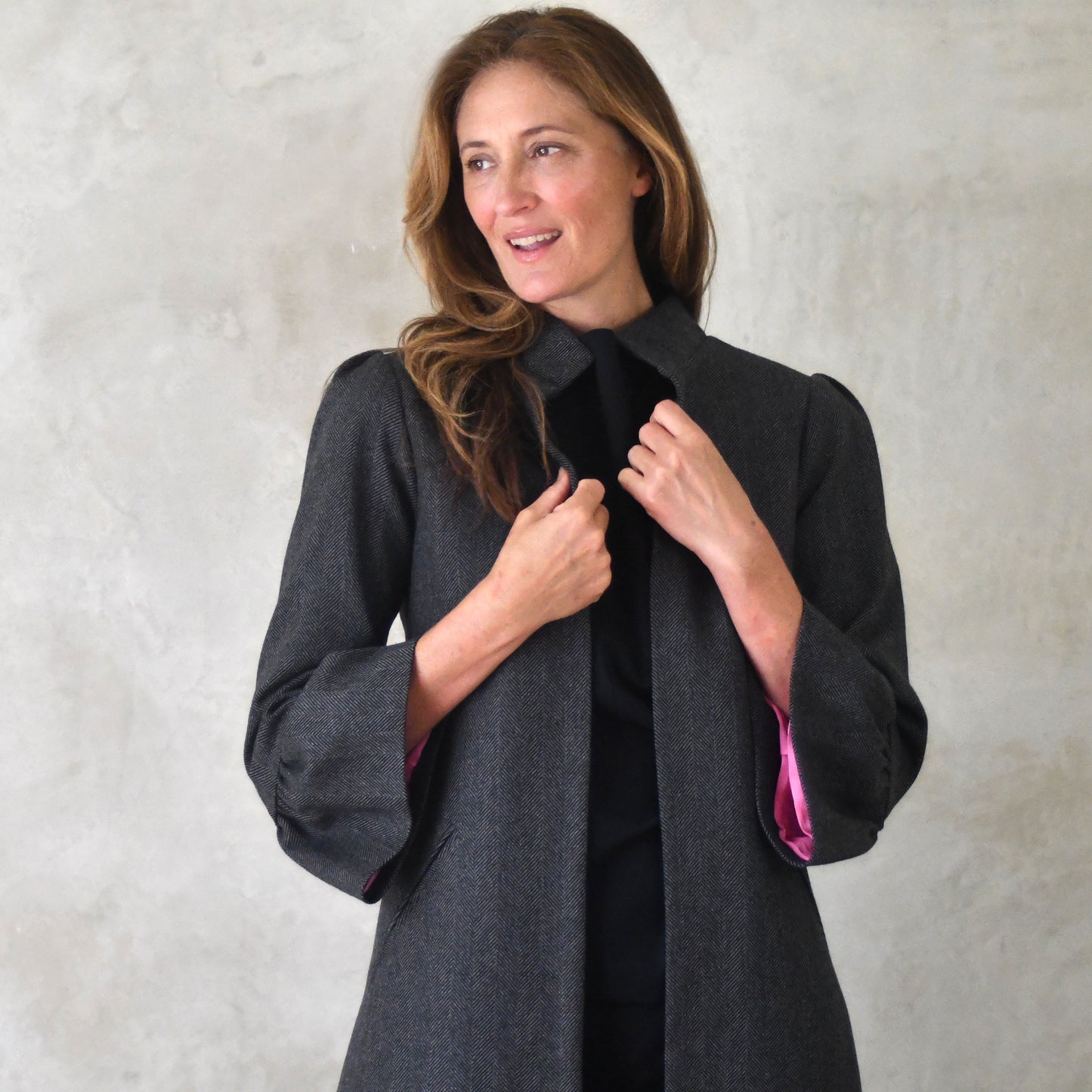 the delany coat in charcoal cashmere-lambswool herringbone flannel image 6