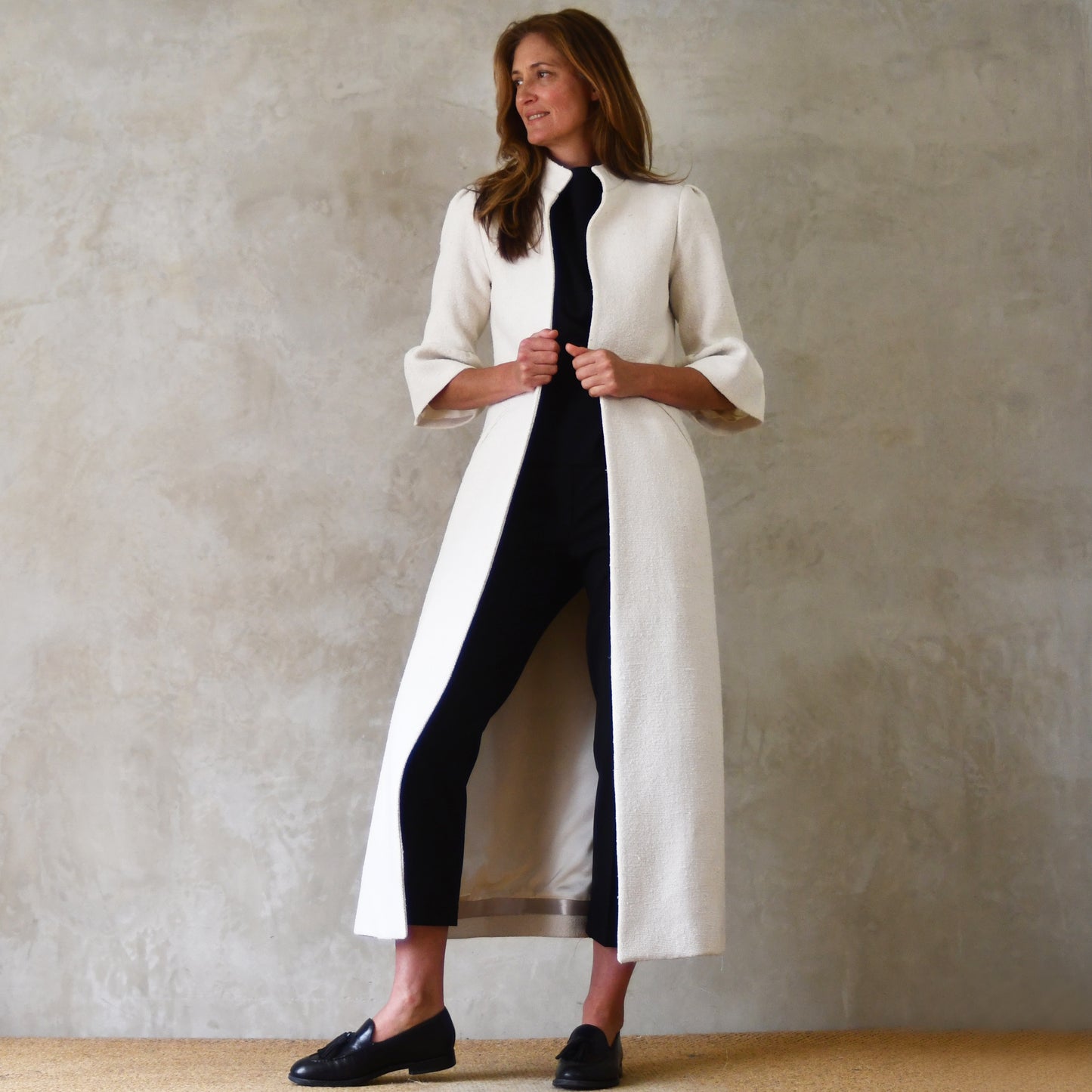 the delany coat in white silk boucle image 4