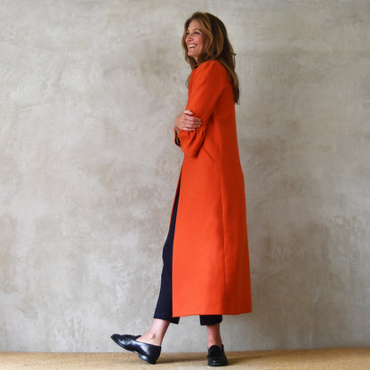 the delany coat in burnt orange wool crepe image 5