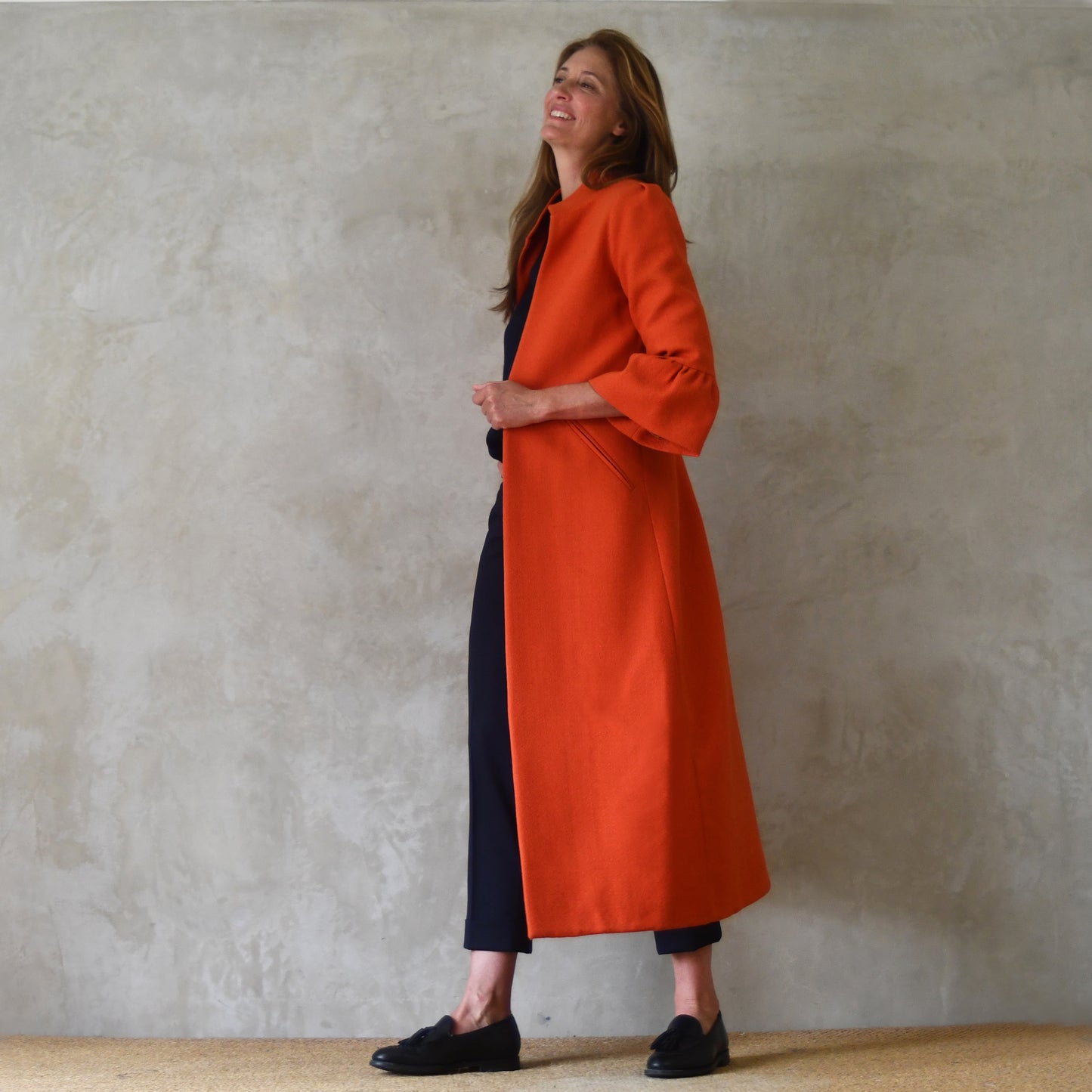 the delany coat in burnt orange wool crepe image 8