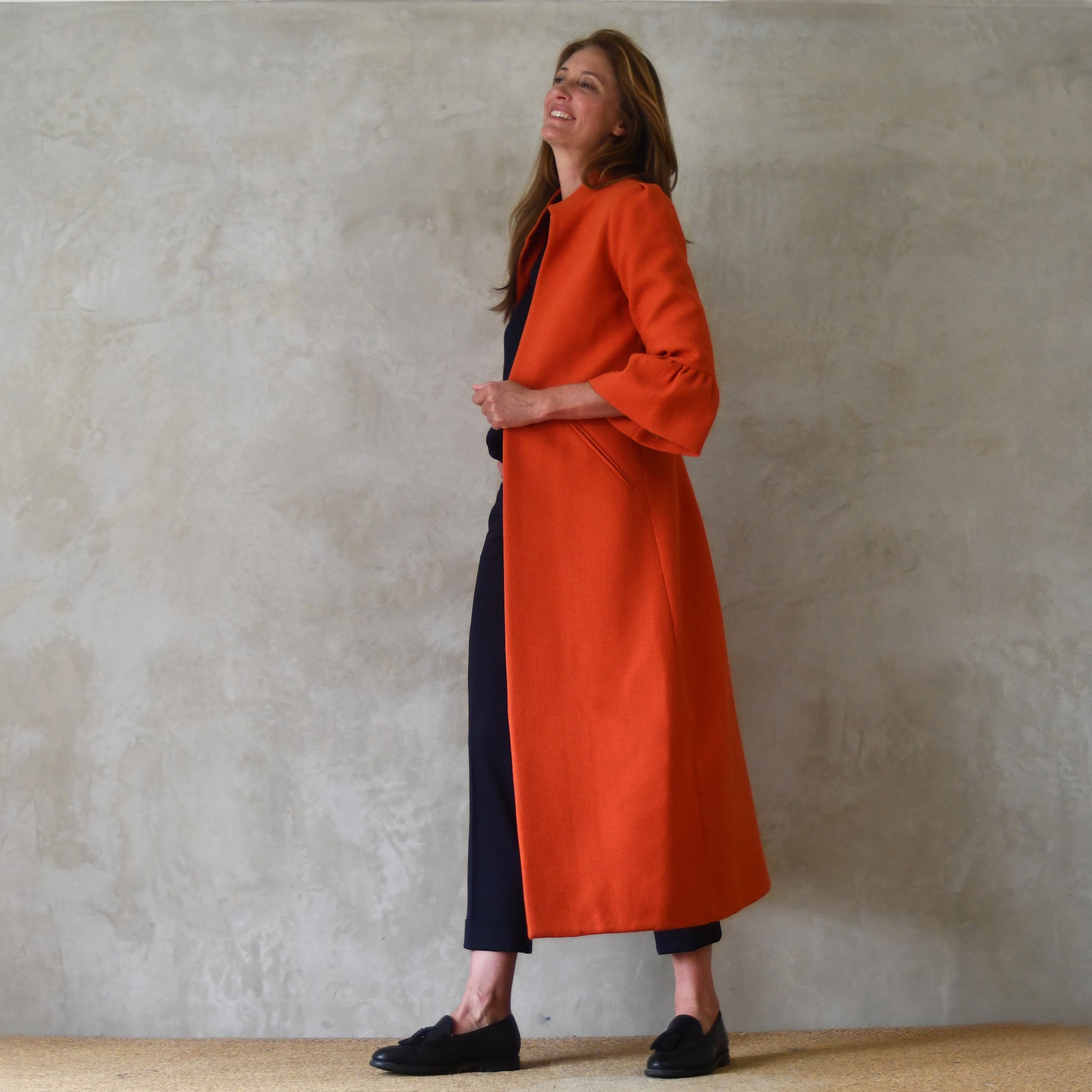 the delany coat in burnt orange wool crepe image 8