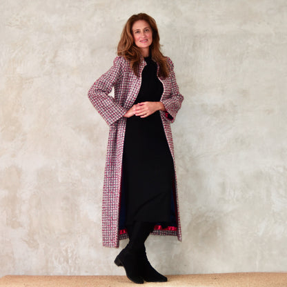 the bell coat in red, ecru and navy wool boucle image 5