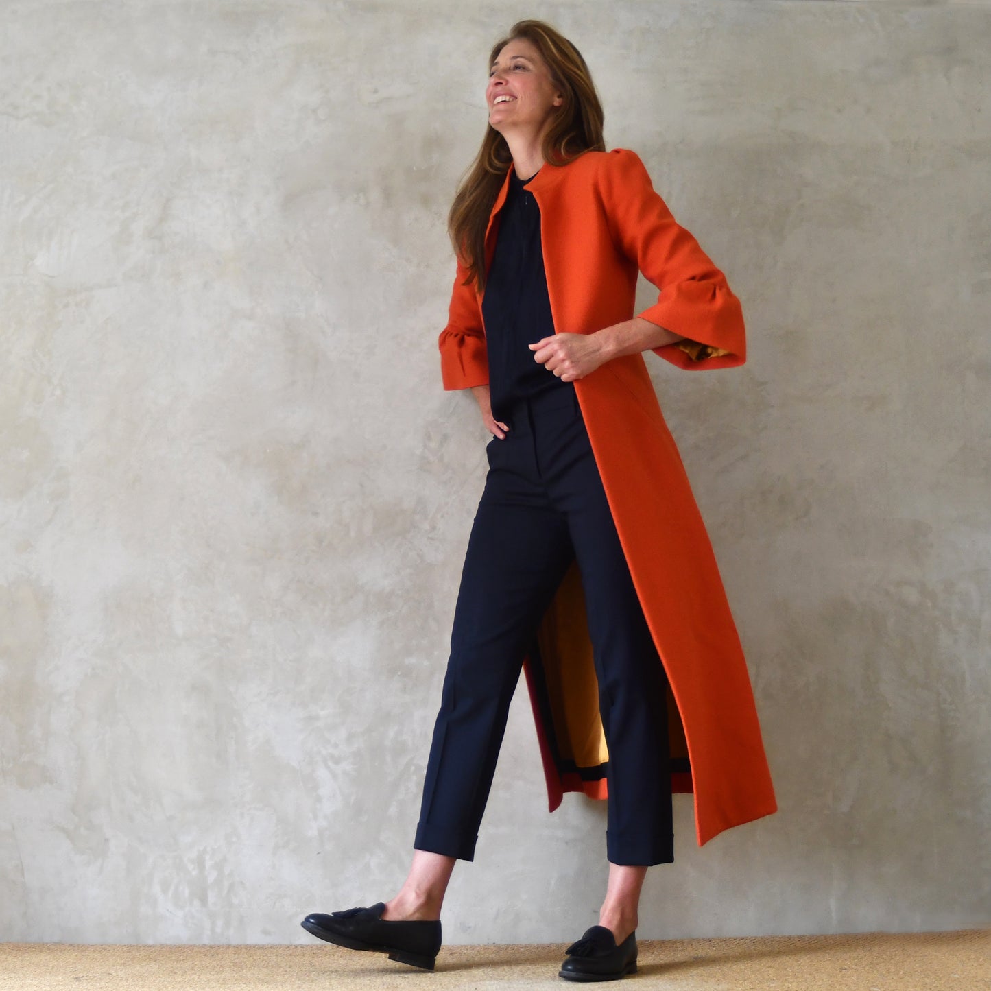 the delany coat in burnt orange wool crepe image 6