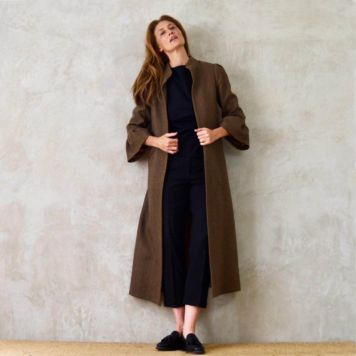 the delany coat in brown cashmere-lambswool herringbone flannel image 11