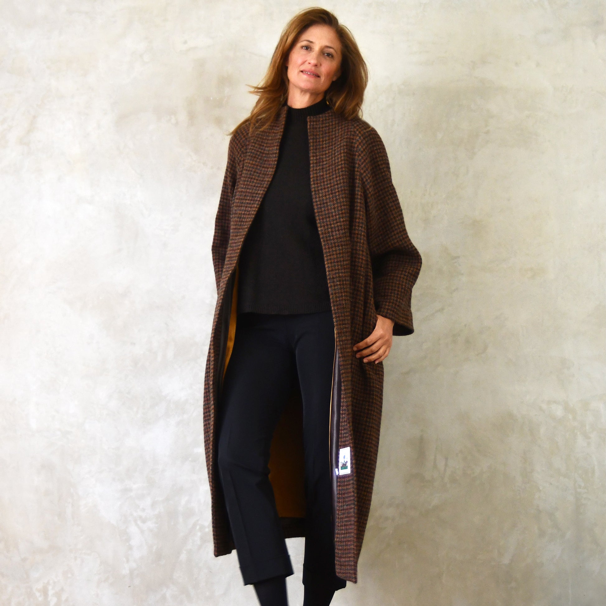 the long frink in dark check lovat tweed image 1